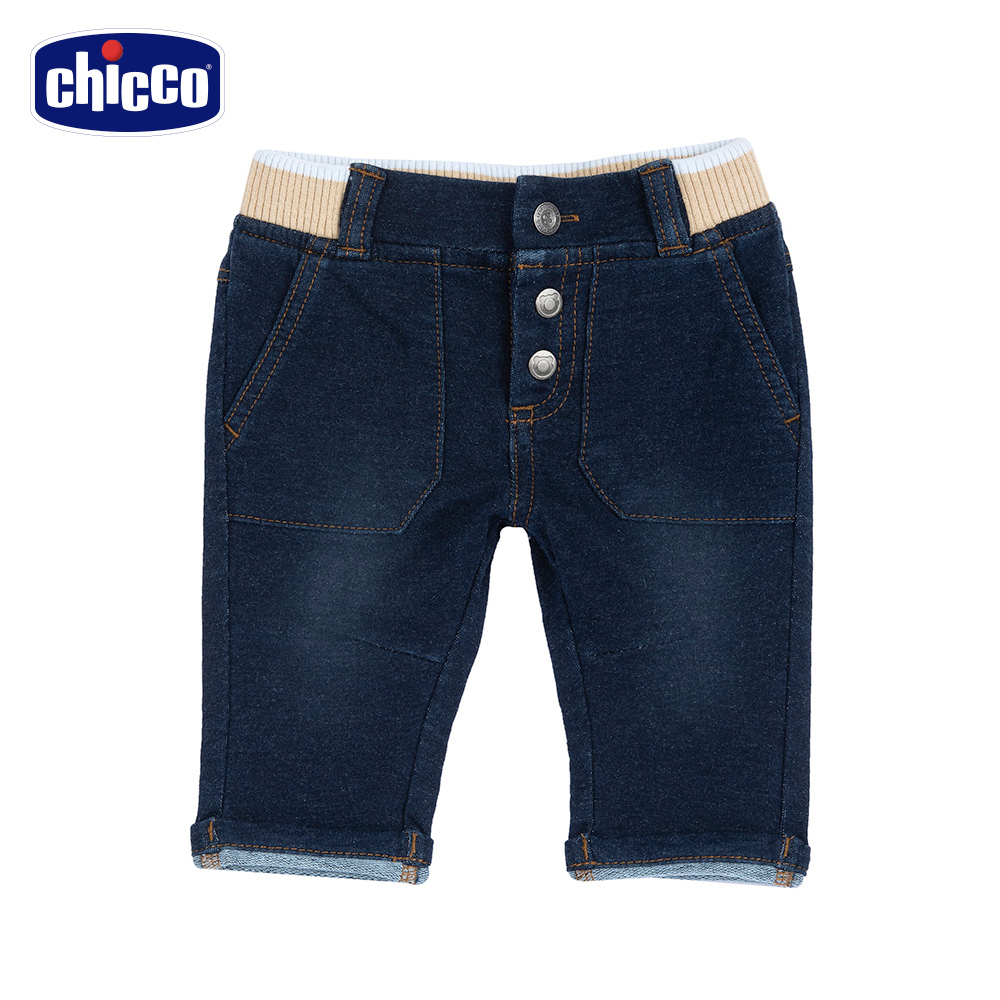 恐龍運動員-腰頭久帶水洗針織牛仔長褲