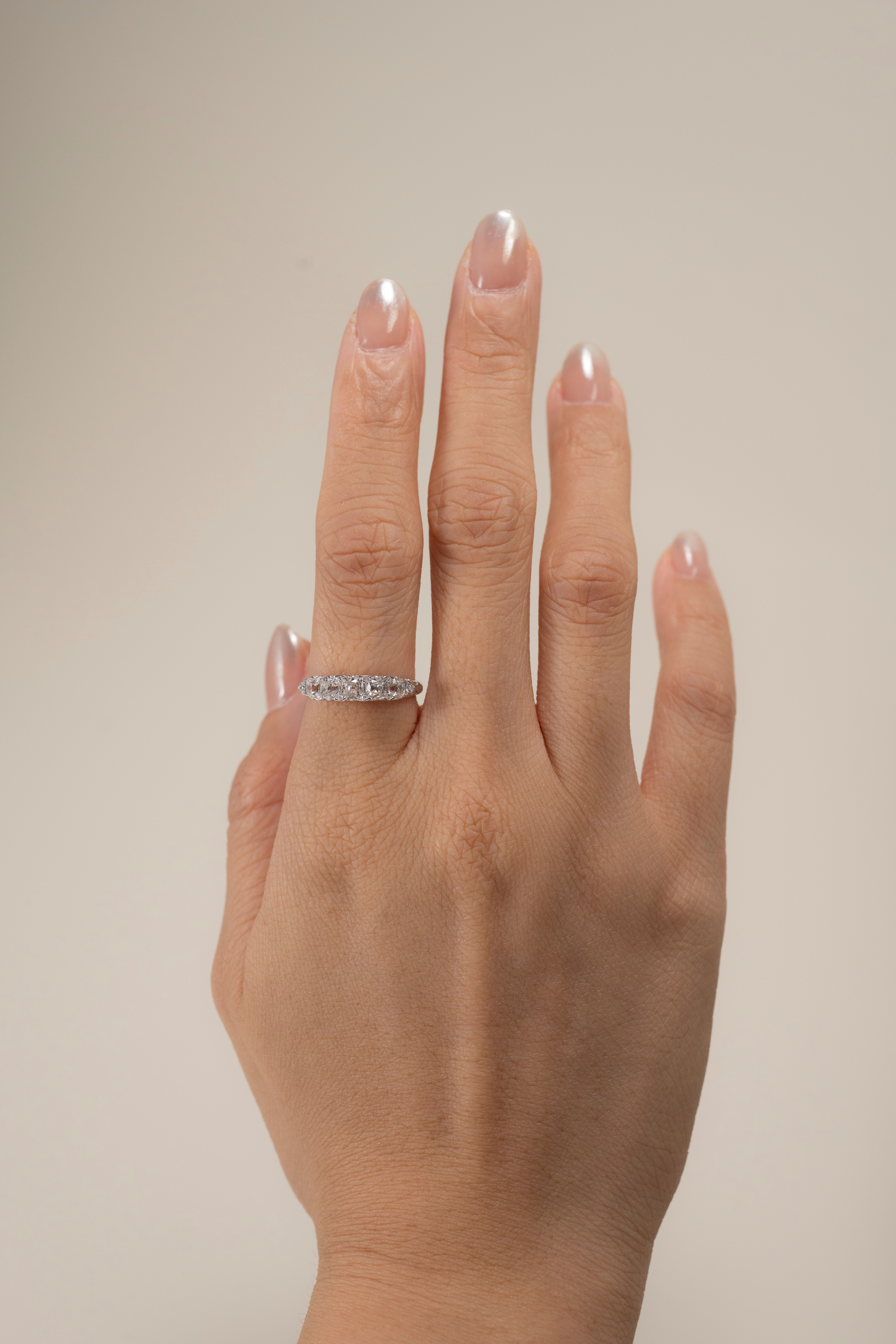 18K 1.14ct Cushion Cut Half Eternity Diamond Ring