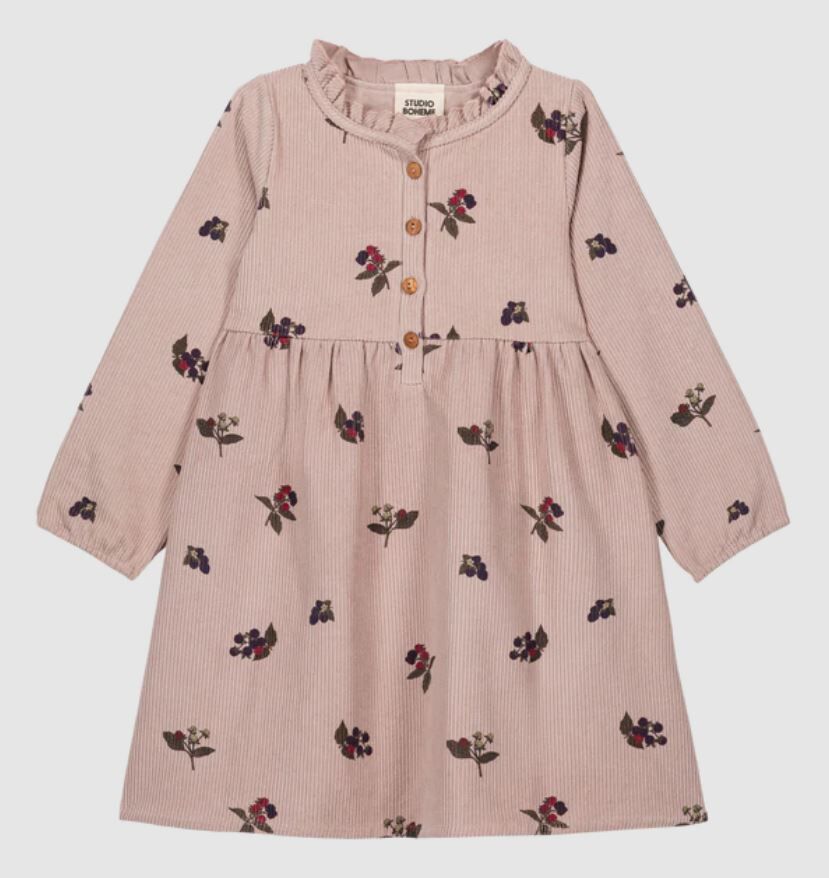 STUDIO BOHEME PARIS 燈芯絨莓果高腰連身裙 Robe Vermont-Mauve pâle mûres