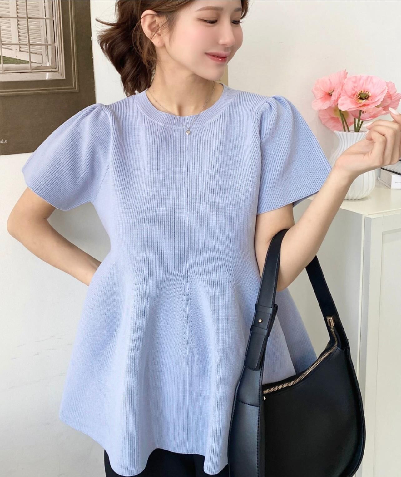 【預購】JN101701 moment+ 荷葉邊針織短袖上衣