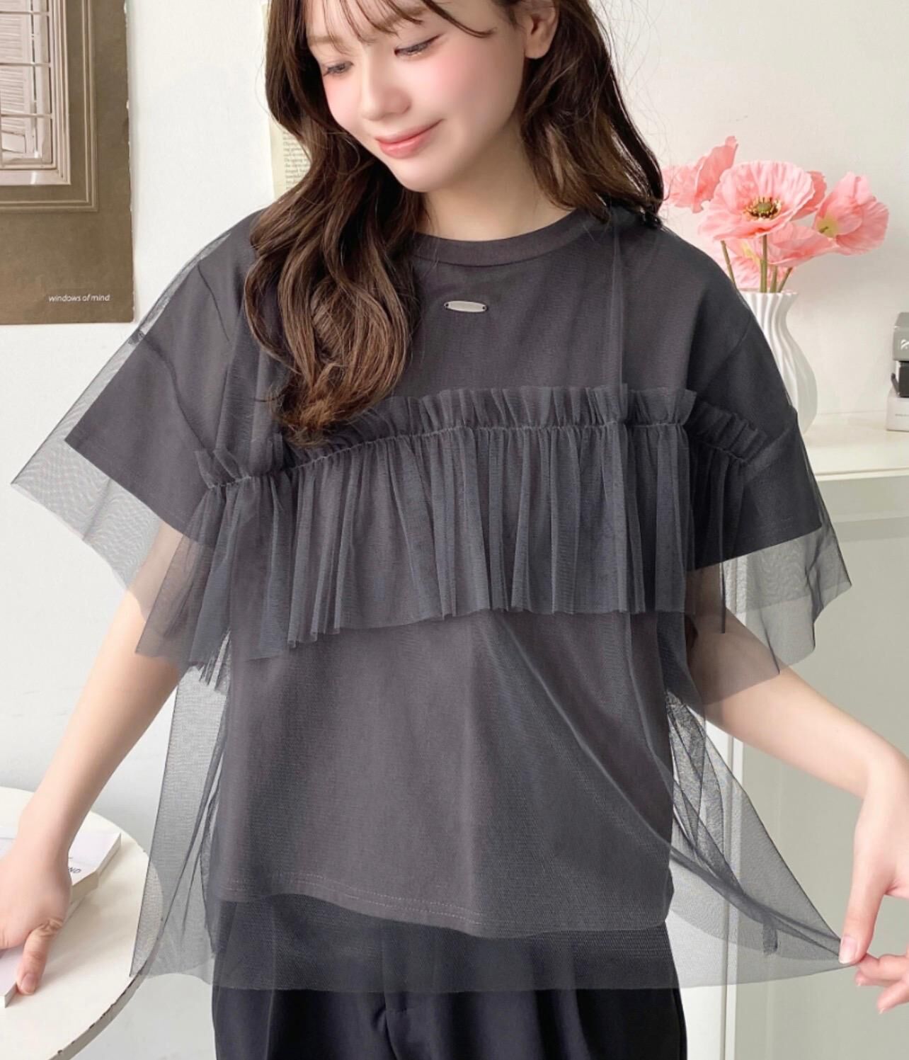 【預購】JN101702 moment+ 薄紗層疊荷葉邊短袖上衣