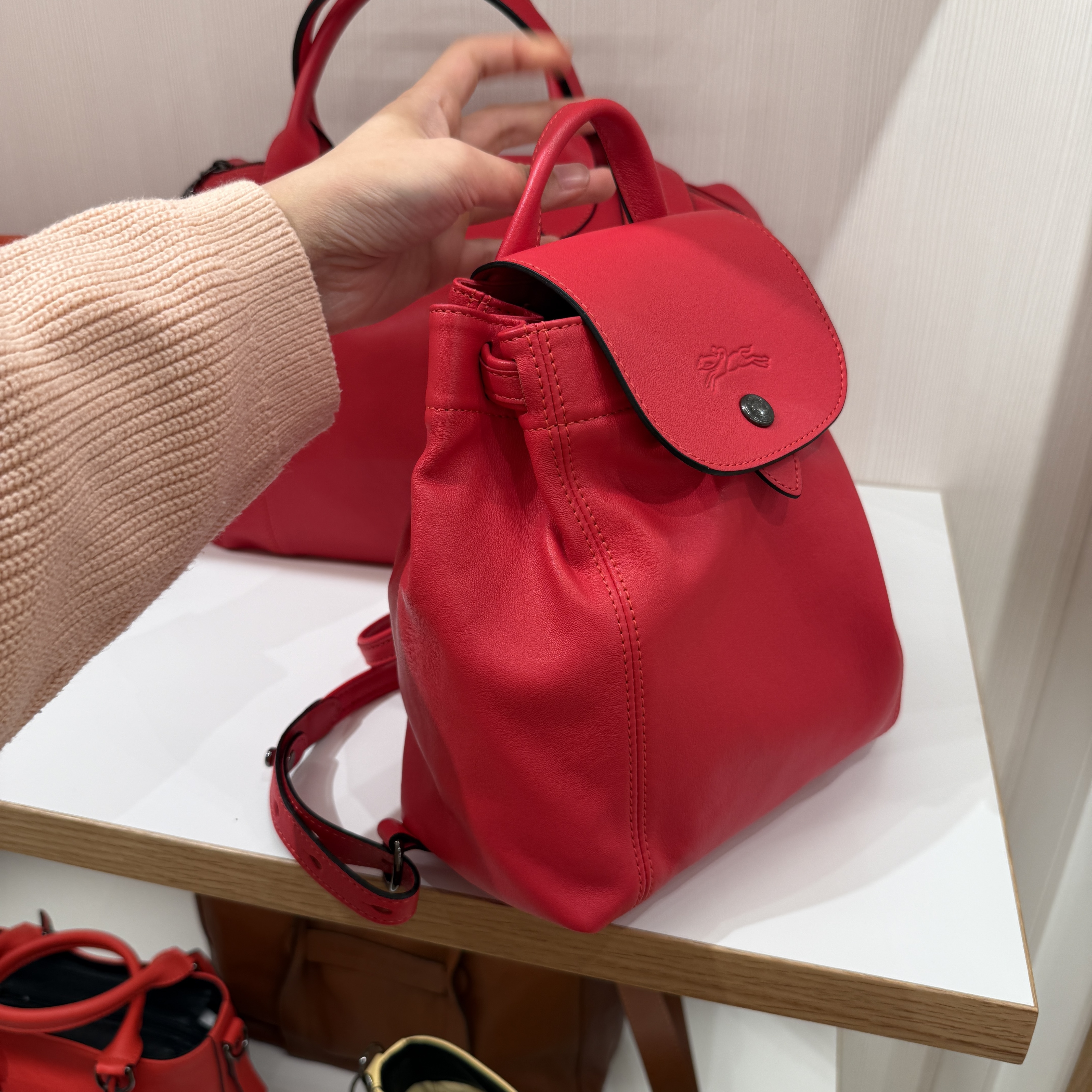 Longchamp Le Pliage Leather backpack Red L1306