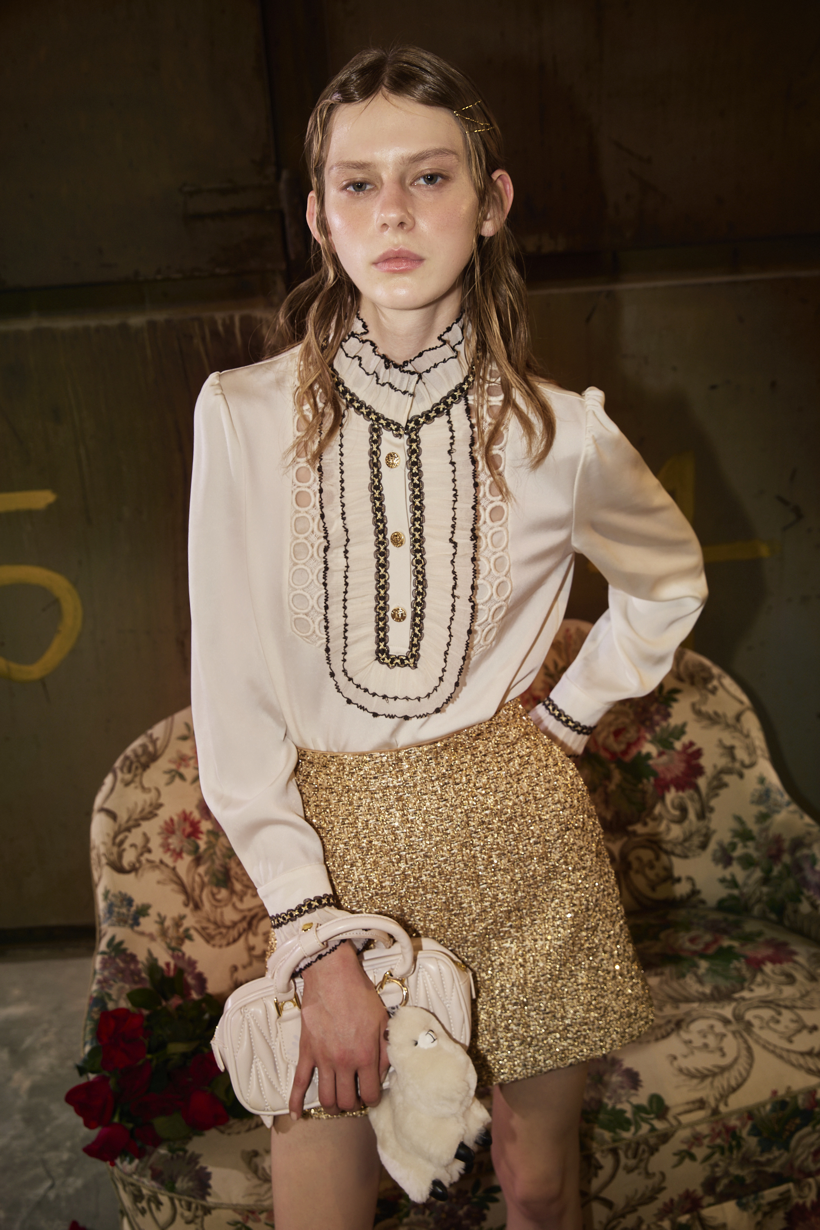 BE15009A1 巴黎繆思蕾絲刺繡宮廷荷葉領襯衫