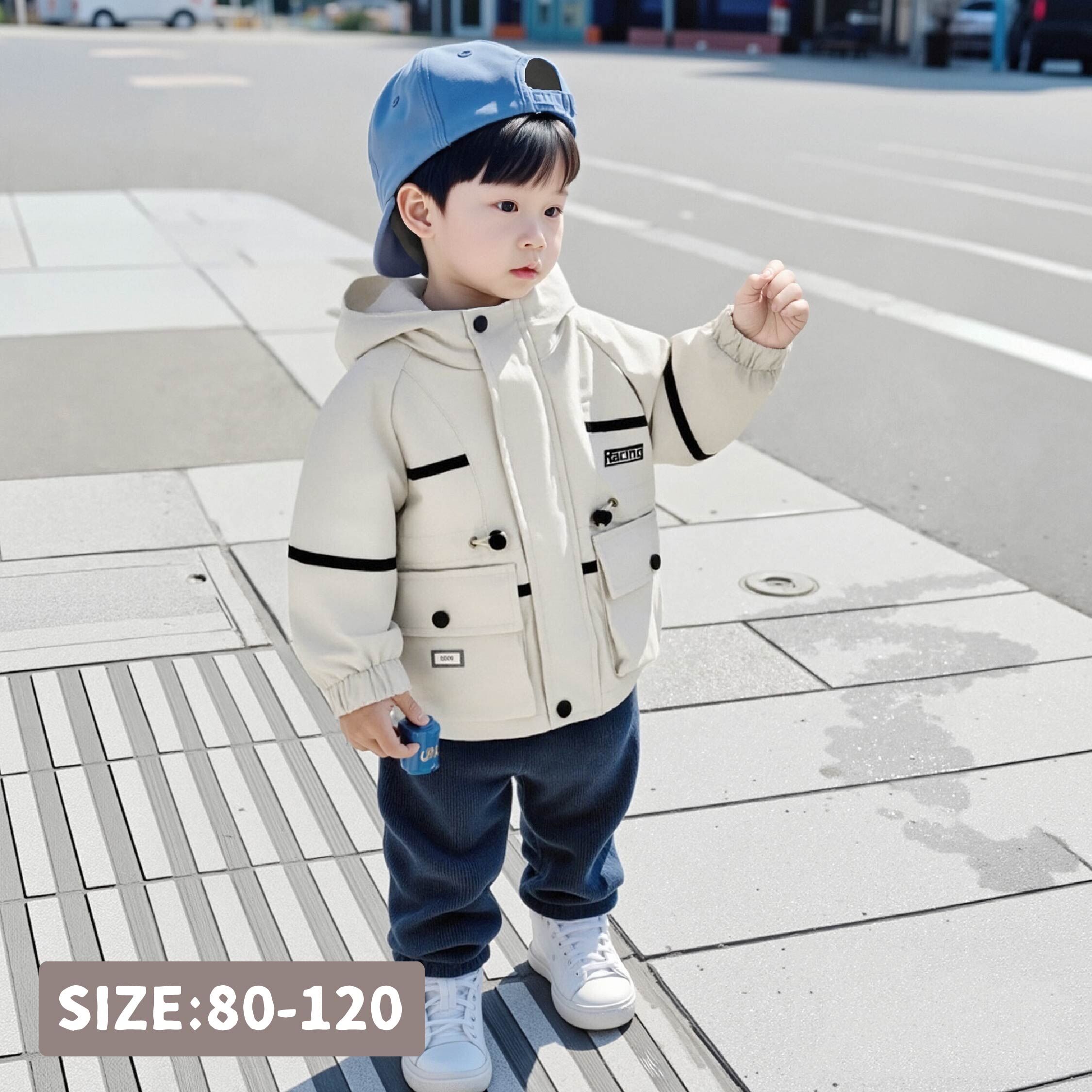 【H55353】韓系鈕釦裝飾口袋連帽外套