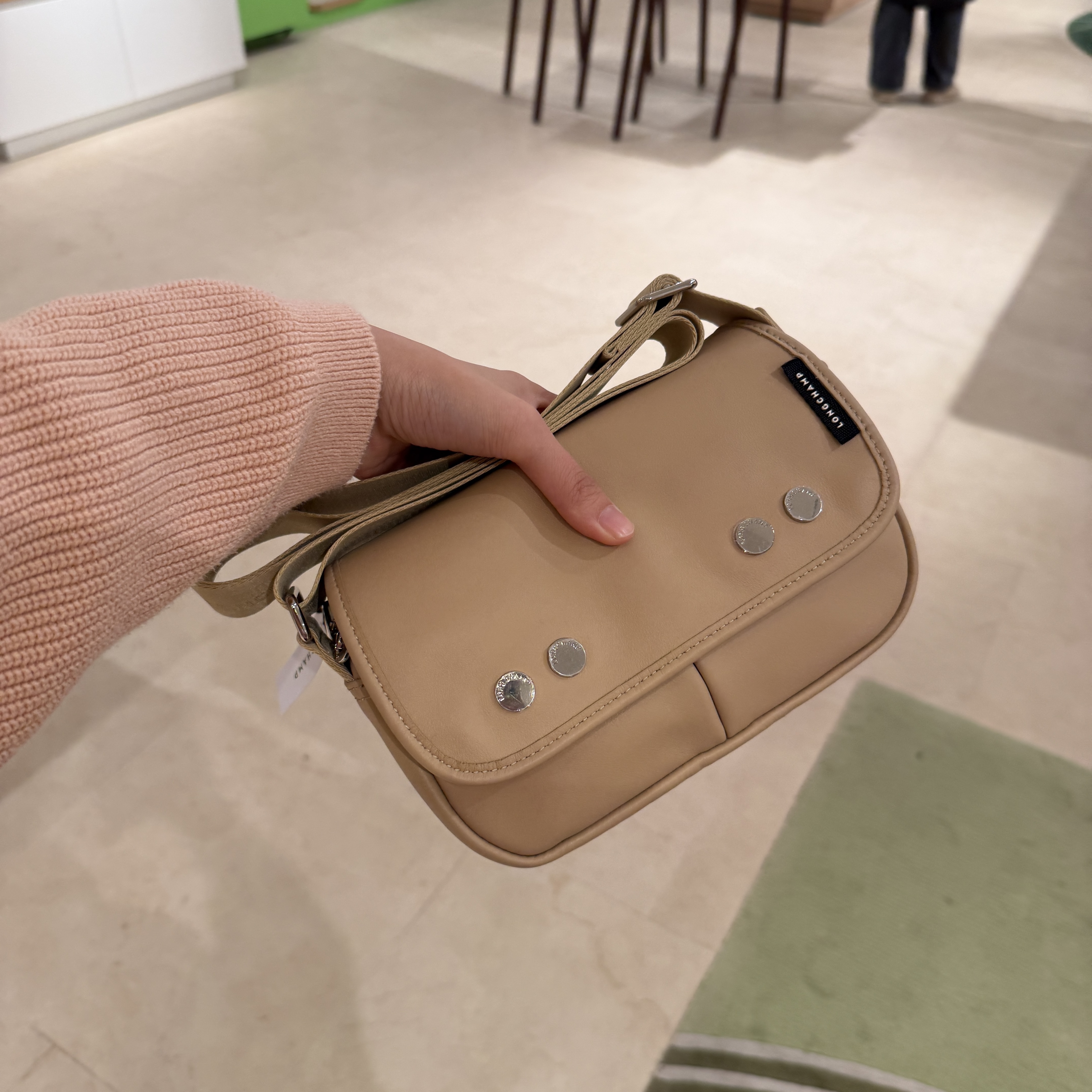 Longchamp Leather flap small crossbody bag Nude Beige 10220