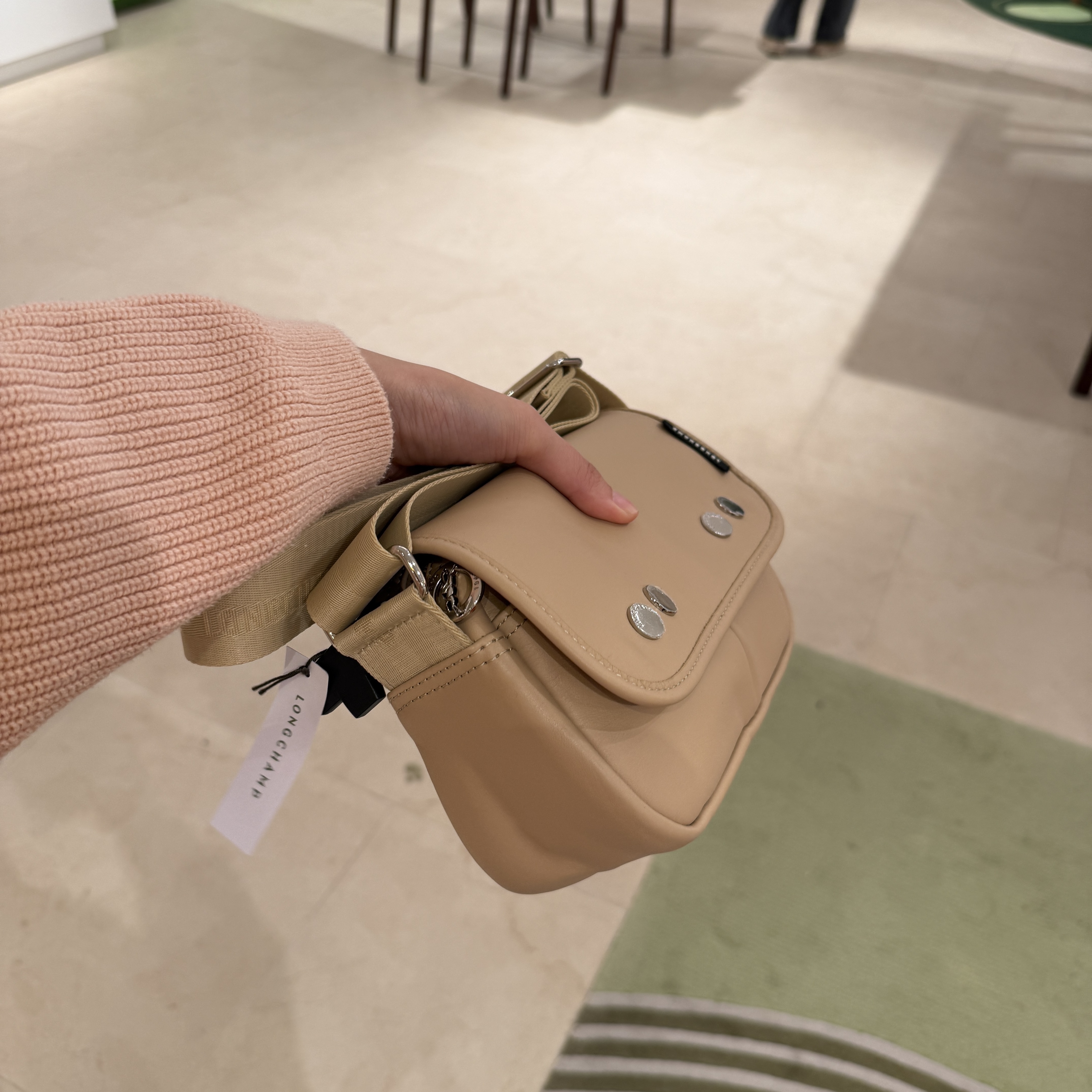 Longchamp Leather flap small crossbody bag Nude Beige 10220