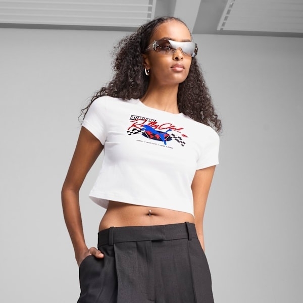 PUMA 短T 流行系列 MOTO 白 賽車 寶貝 短版 上衣 女 63150202