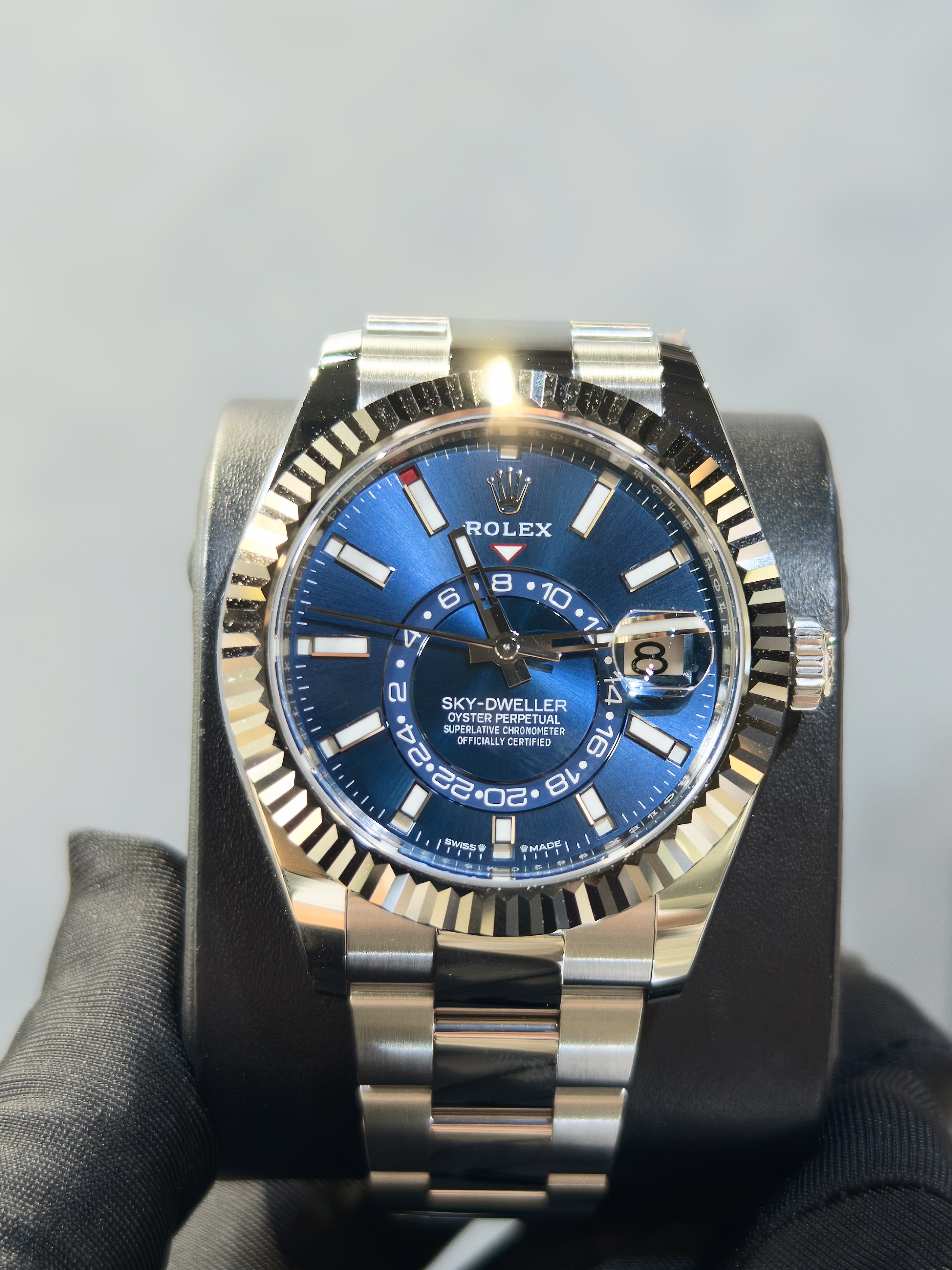 BRAND NEW ROLEX 336934 SKY DWELLER WHITE GOLD STEEL BLUE GMT DATE OYSTER STEEL 42mm