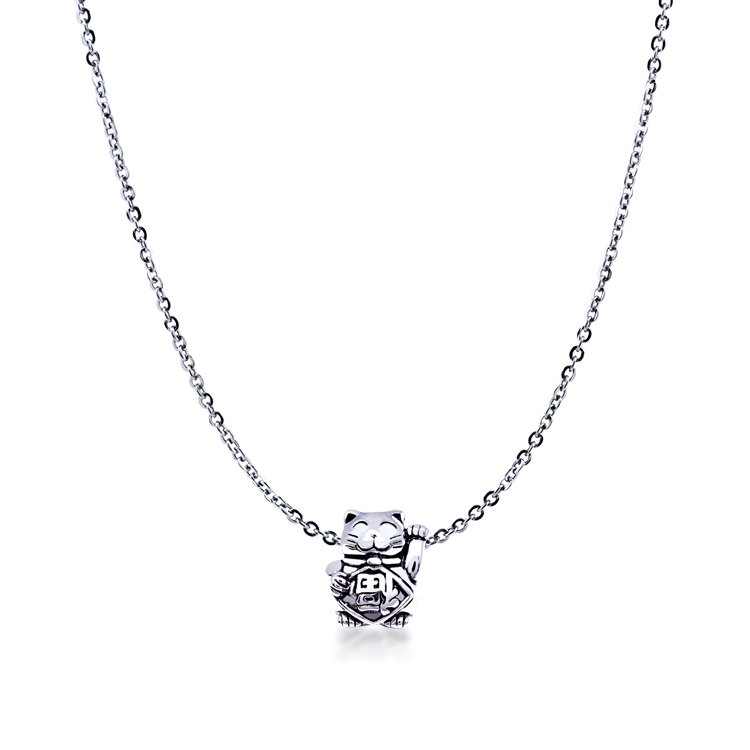 925純銀「招福貓」珠墜+贈白鋼項鍊-SNP0053