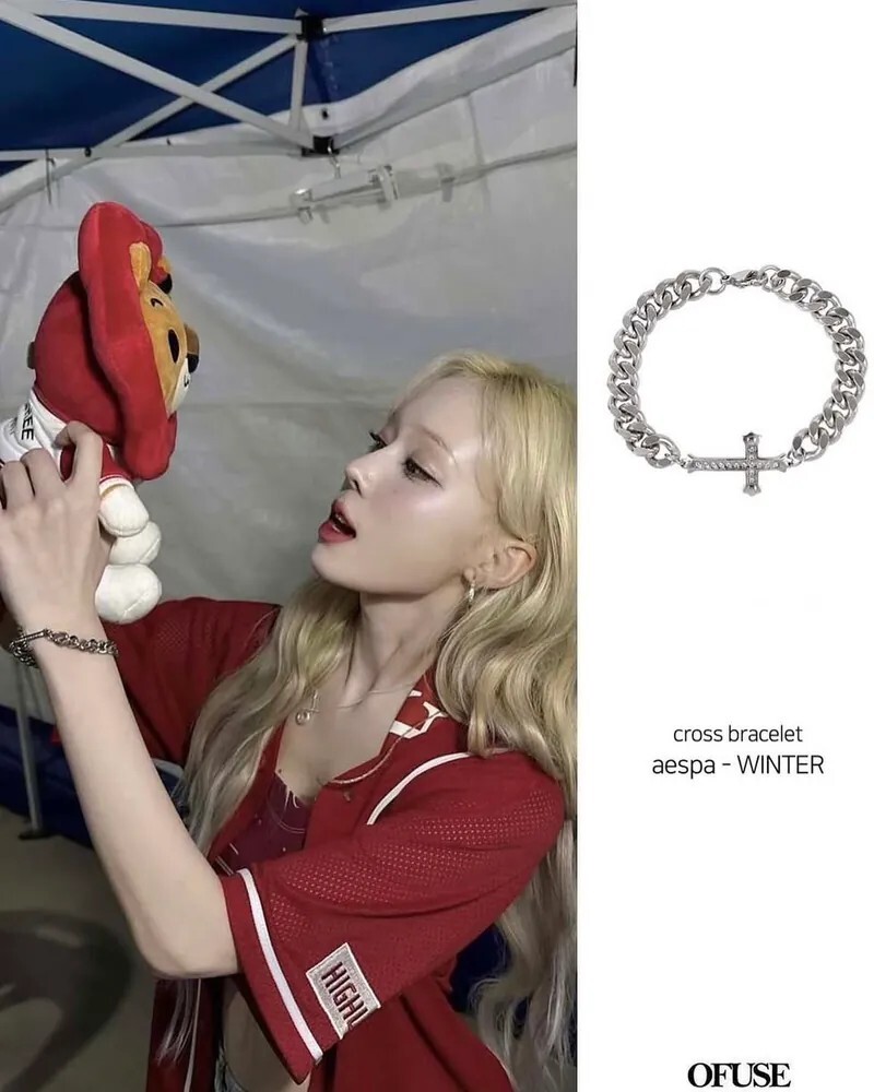 <快速出貨> 冬天同款🪽 韓國 OFUSE cross bracelet 鋼 十字架 水鑽 古巴練