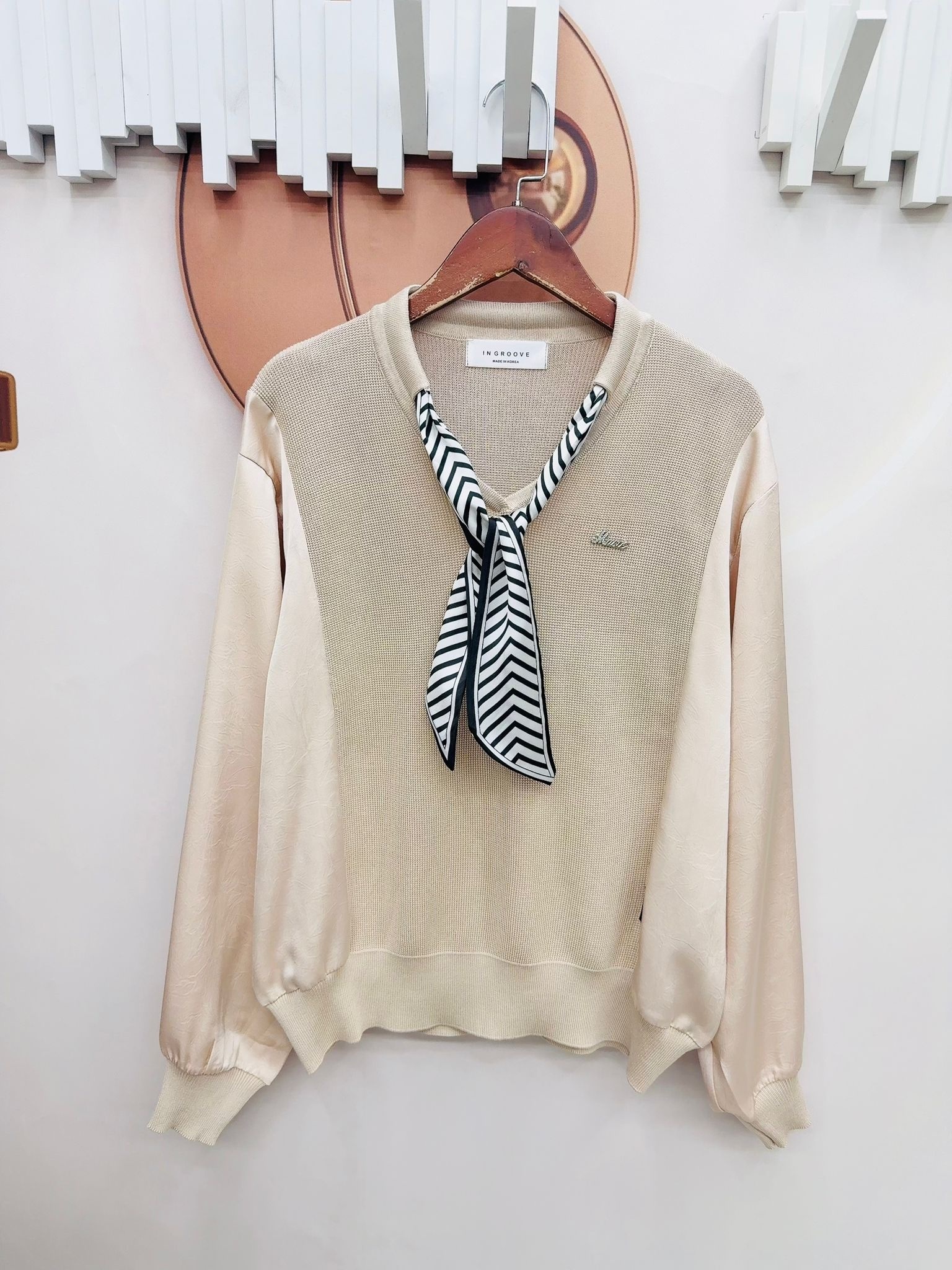 韓國高質色丁袖拼針織top～116G