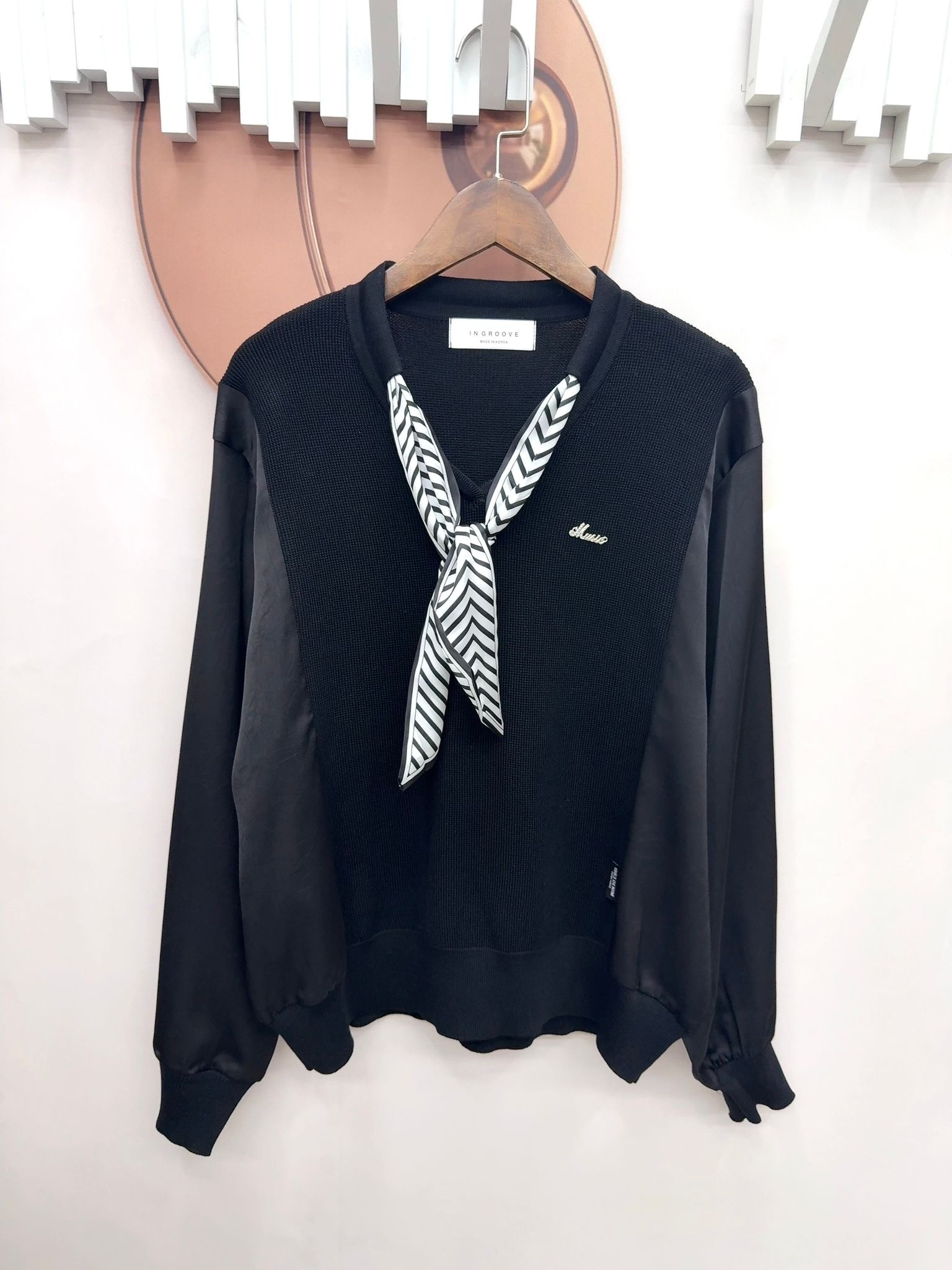 韓國高質色丁袖拼針織top～116G