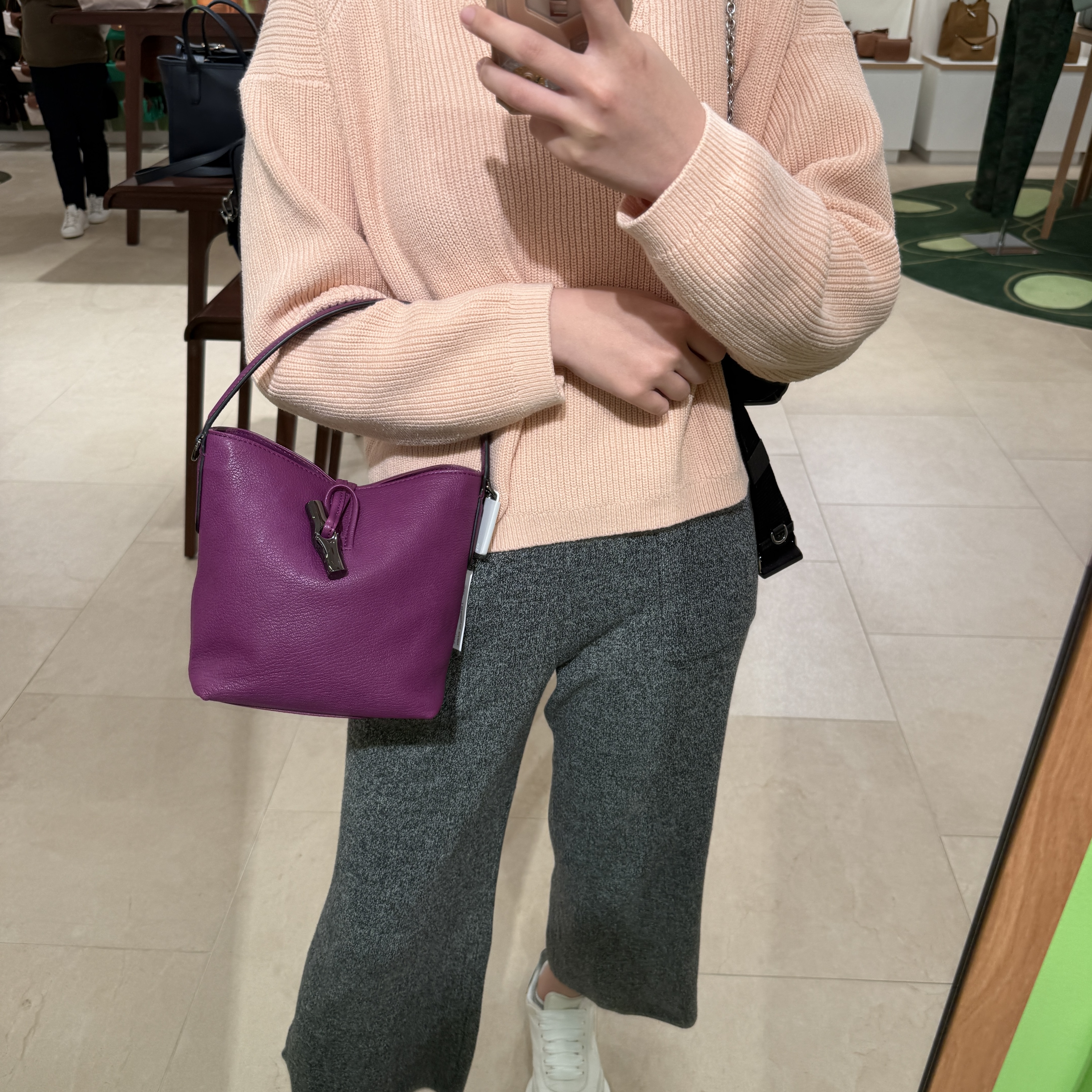 Longchamp Leather bucket Bag Purple 10159