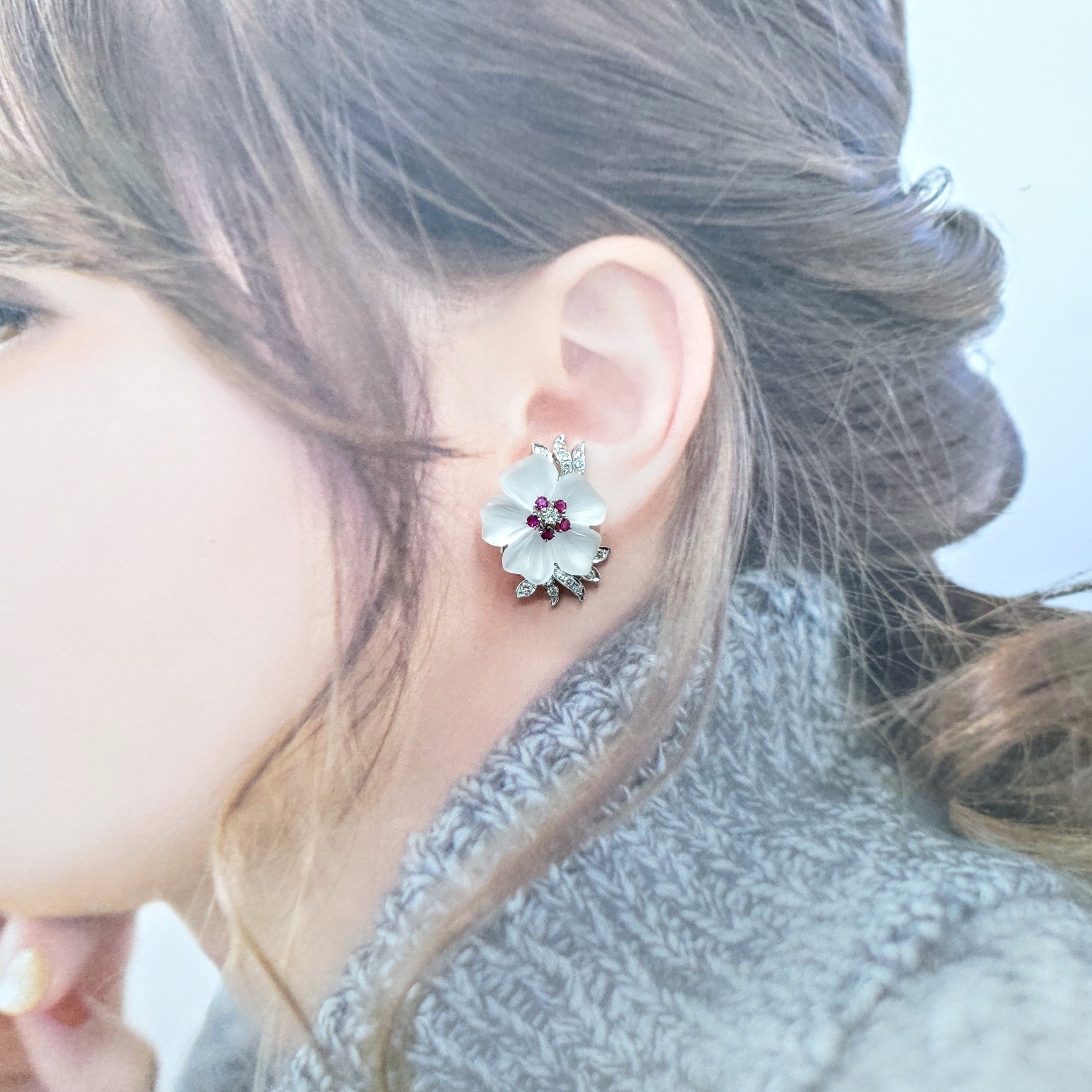 18K White Gold 0.61ct Ruby and Diamond Earrings