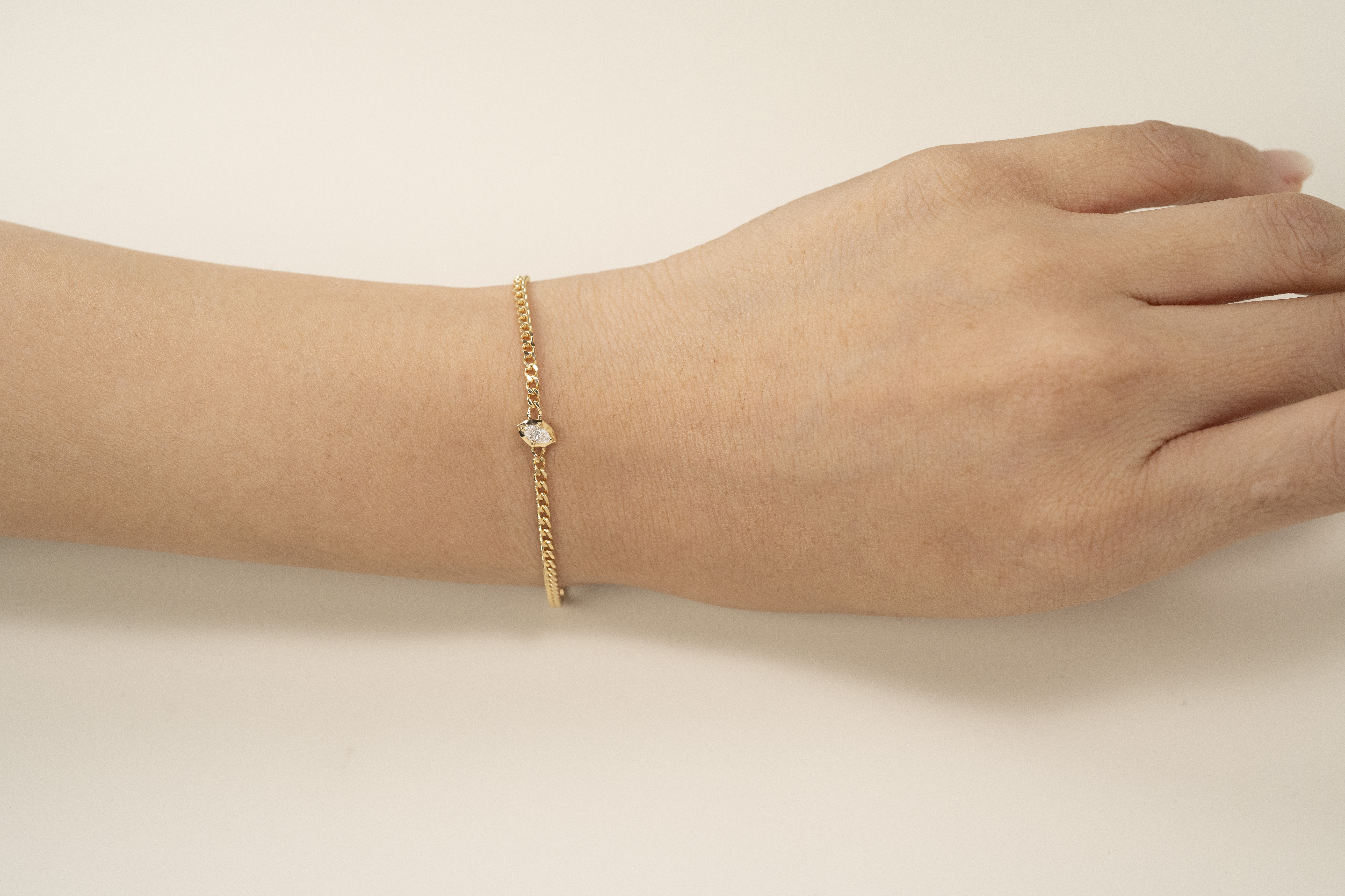 18K Marquise Diamond  2.2mm Cuban Chain