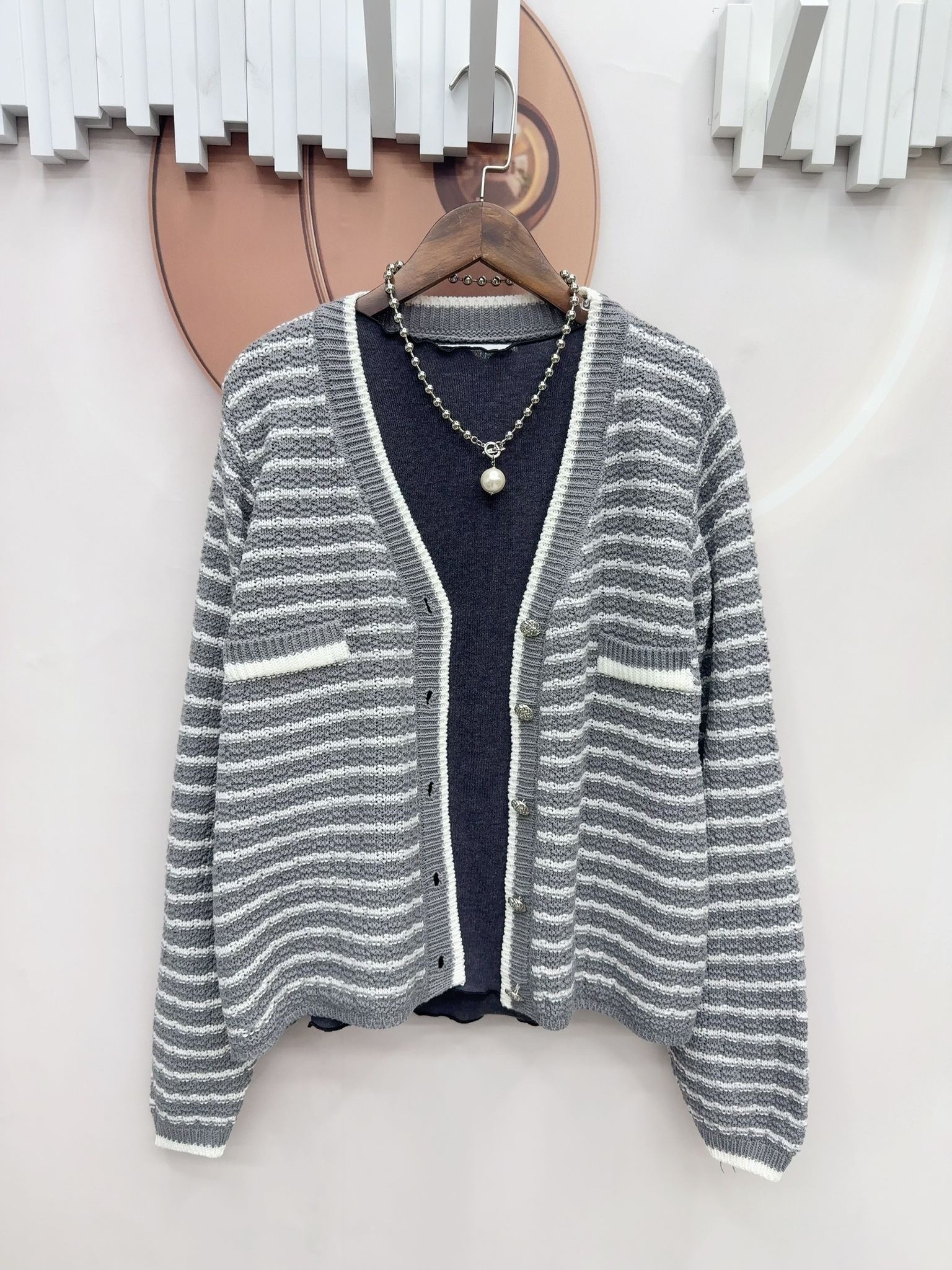 韓國橫間針織外套～123Q