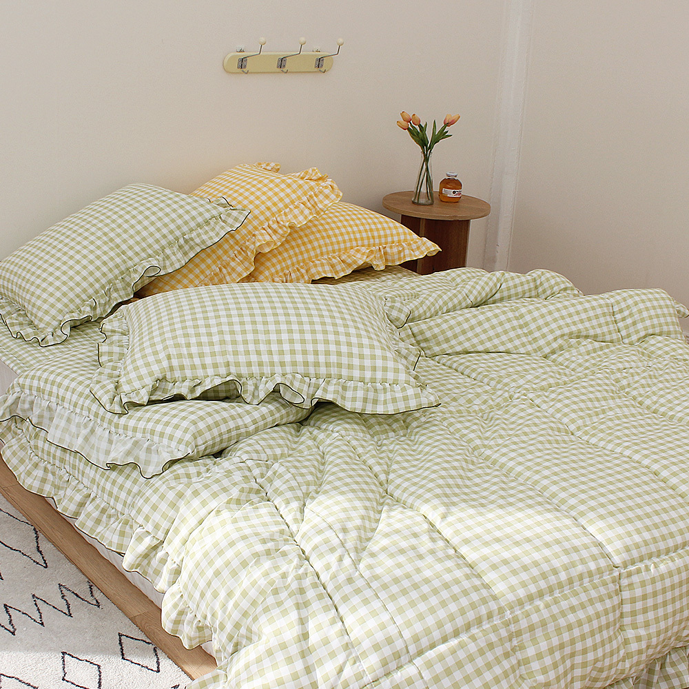 韓國棉被 週日格紋荷葉邊-聚脂纖維Polyester（四季被）