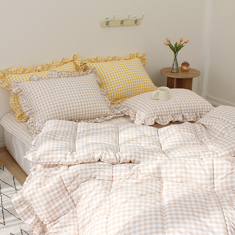 韓國棉被 週日格紋荷葉邊-聚脂纖維Polyester（四季被）