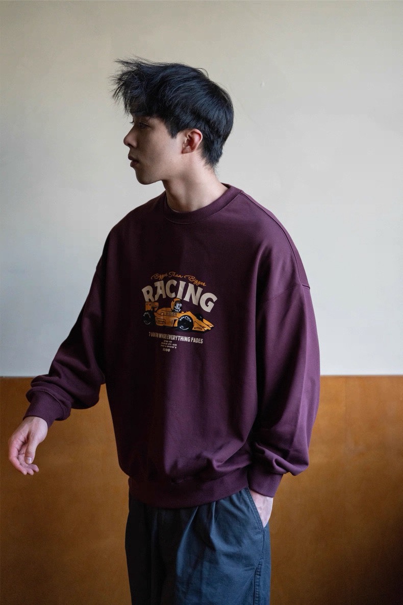 #預購 BTB 25AW 重磅460g 混紡趣味賽車 印花休閒圓領衛衣 兩色