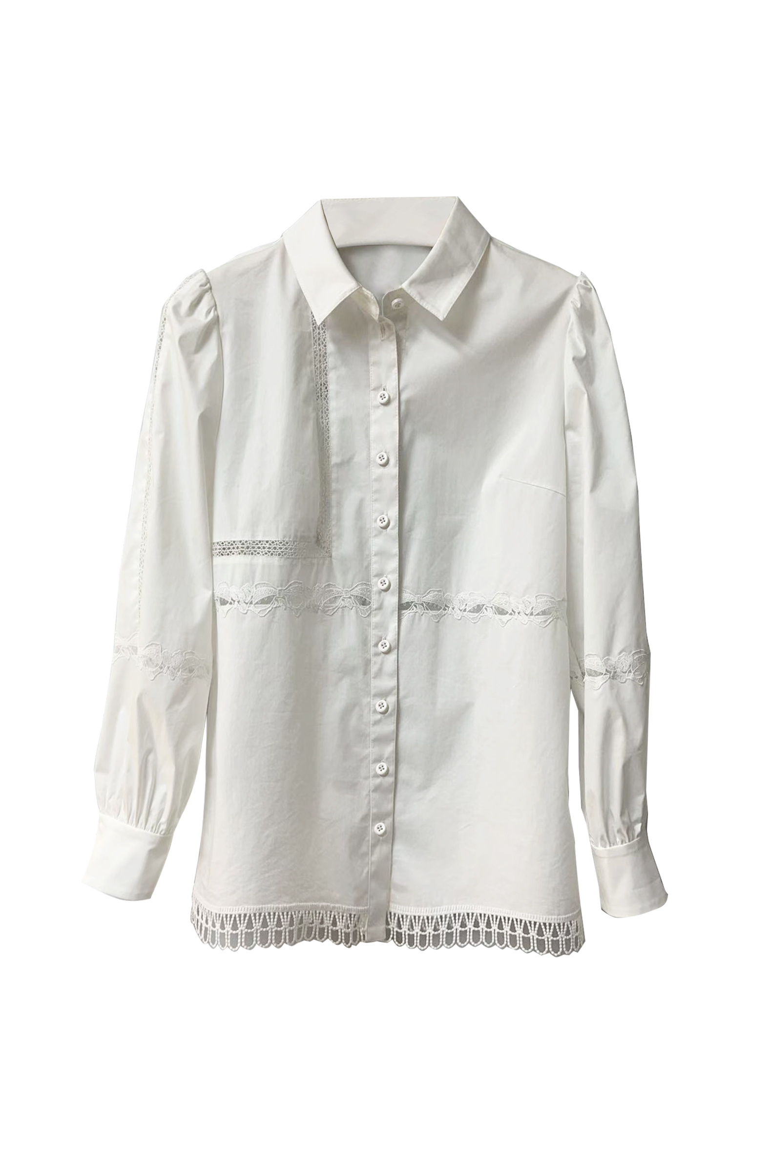 BE15002A1 純蕾絲樂章簍空拼接直筒襯衫