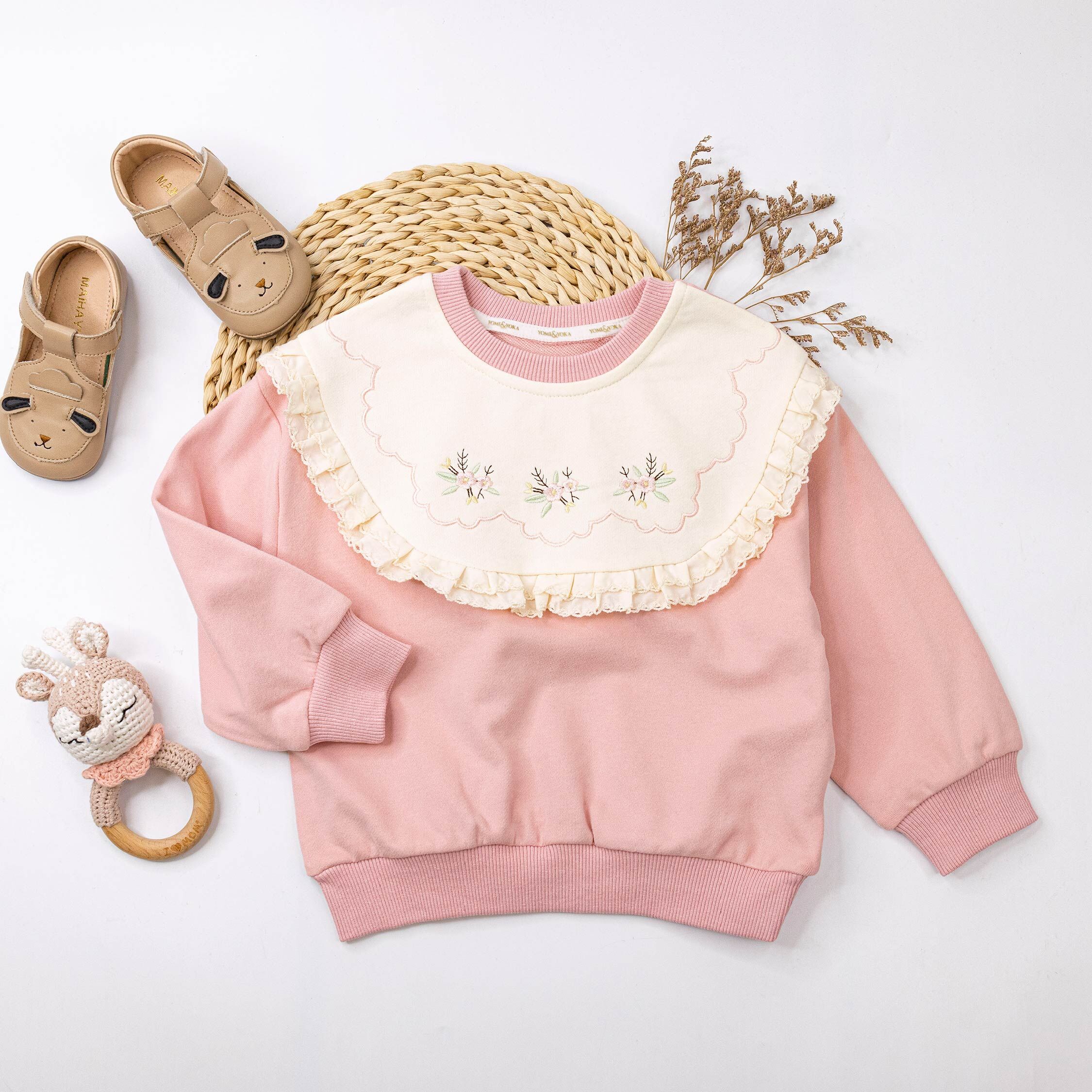 【H45454】氣質花朵刺繡荷葉拼接上衣