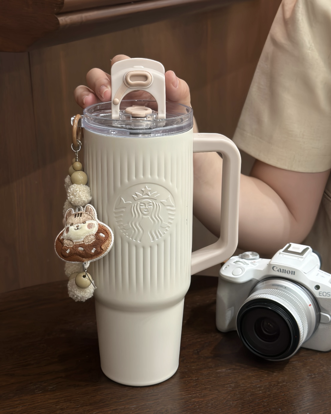 Starbucks 星巴克 小熊甜品屋系列 淺粉棕色 吸管杯 雙飲杯 環保杯 910ml