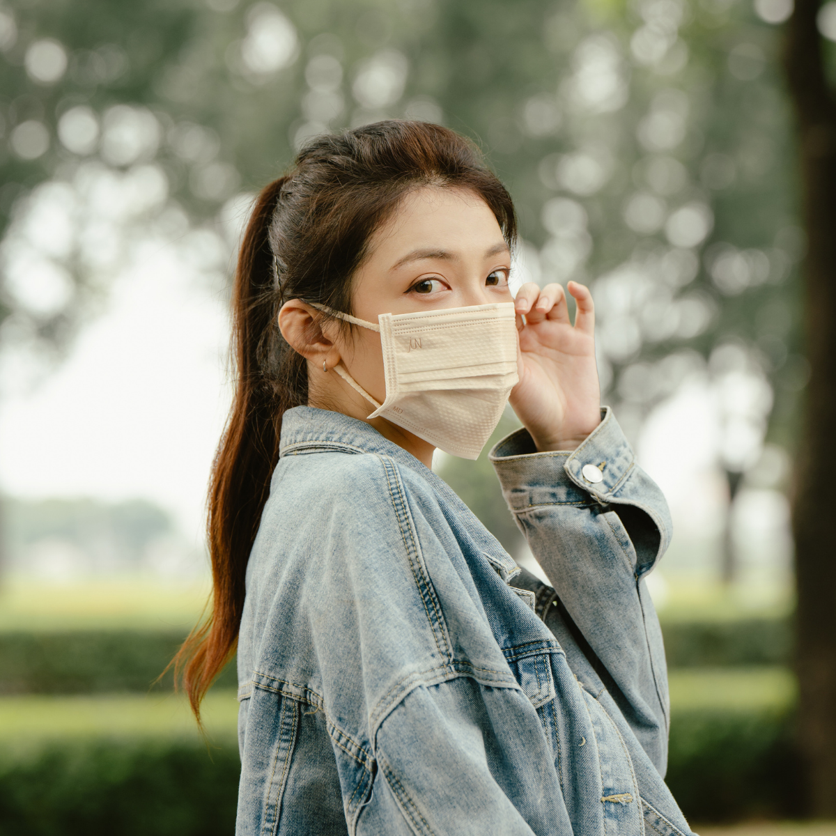 泡泡紋平面醫療口罩- 燕麥奶(50入/盒)