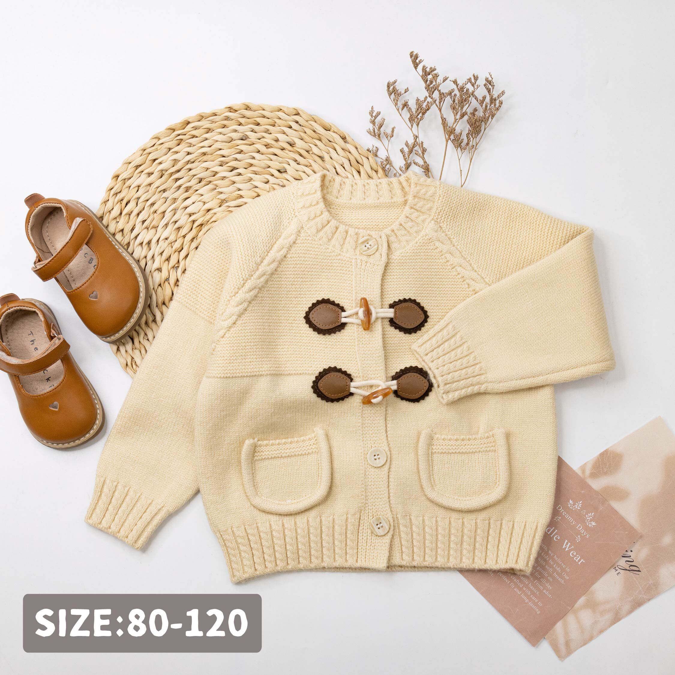 【H45363】質感琥珀牛角扣針織外套