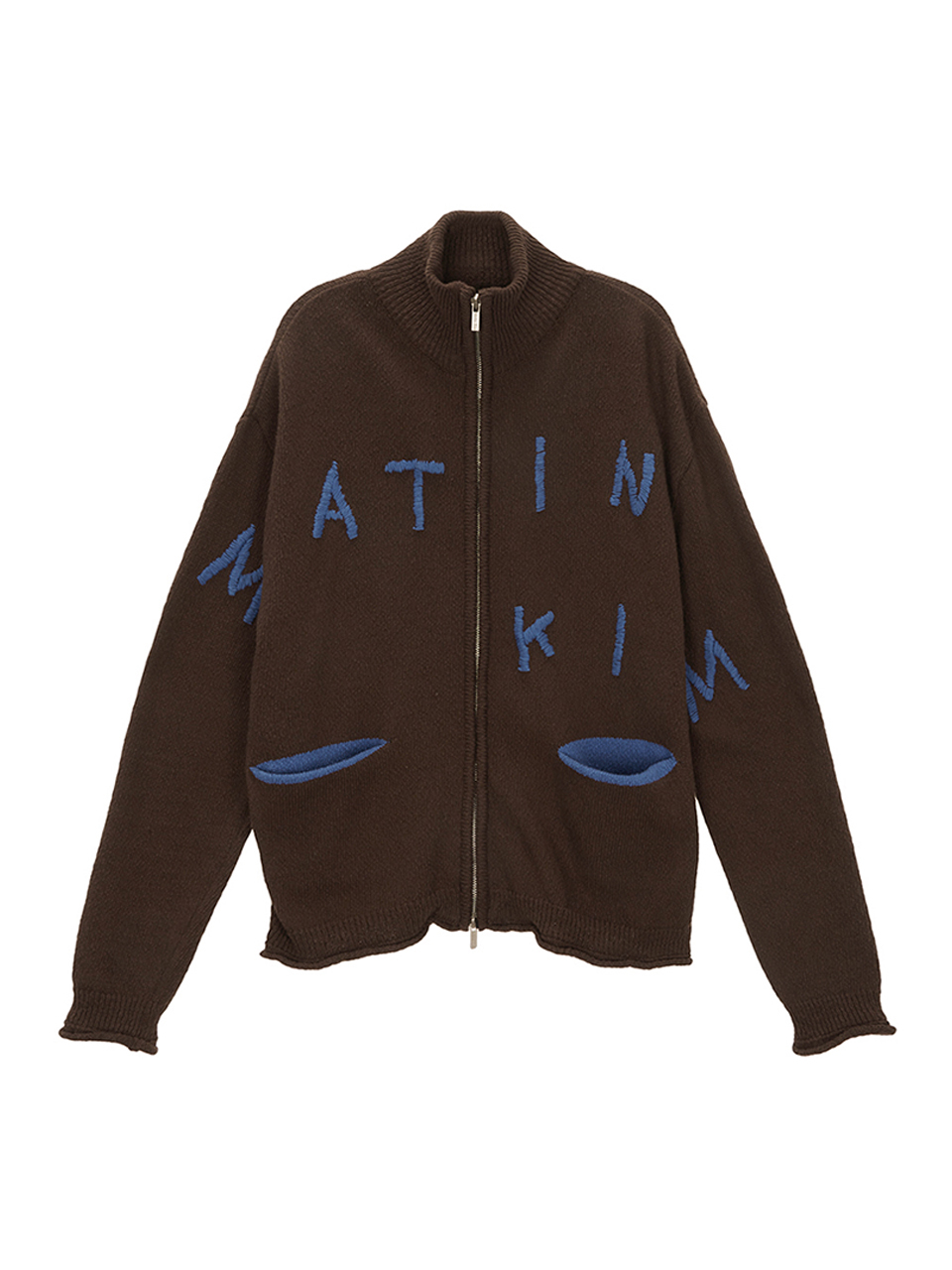 MATIN KIM刺繡針織拉鍊外套 棕色