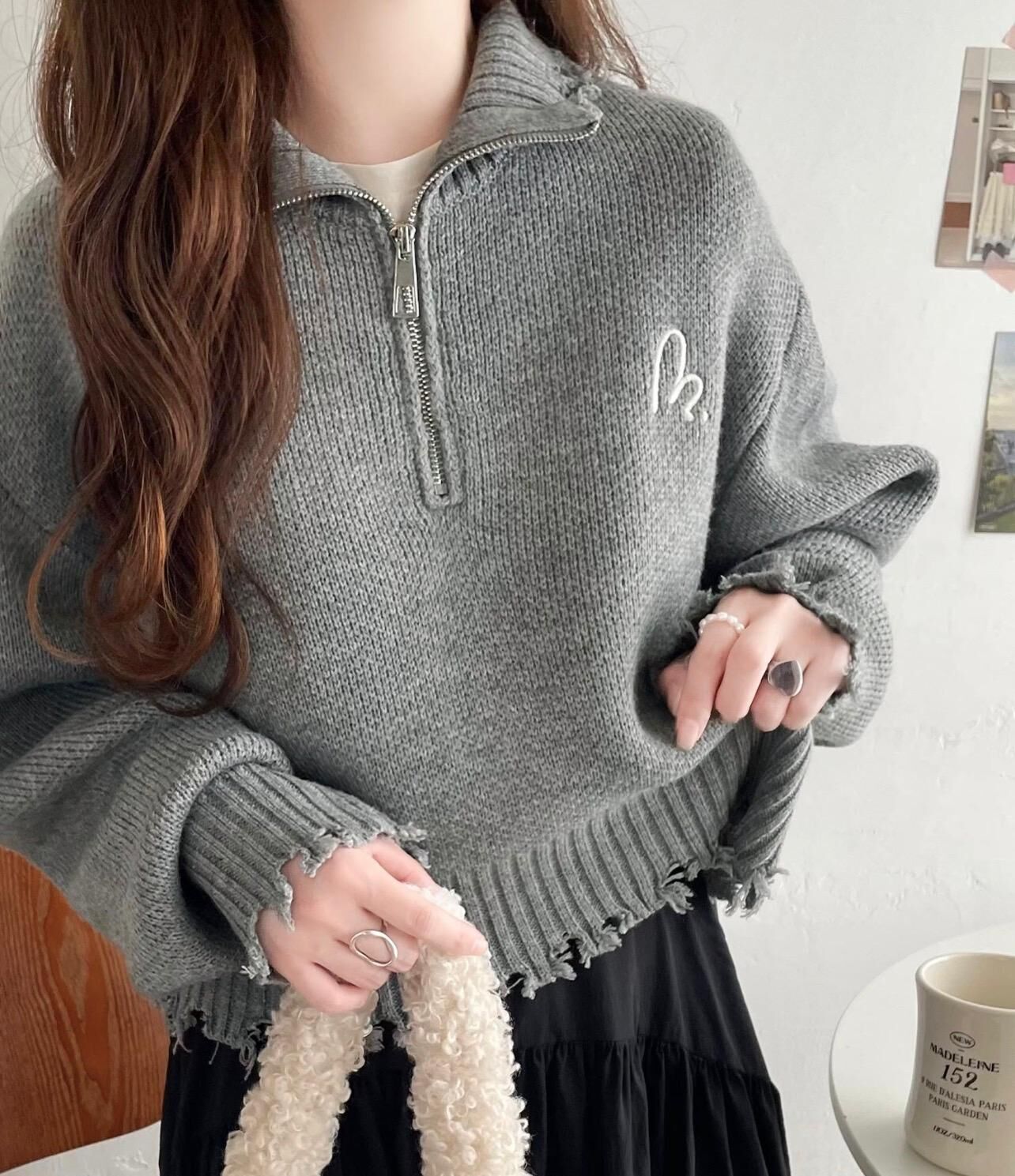 【預購】JN101706 mily bilet 半拉鏈針織上衣