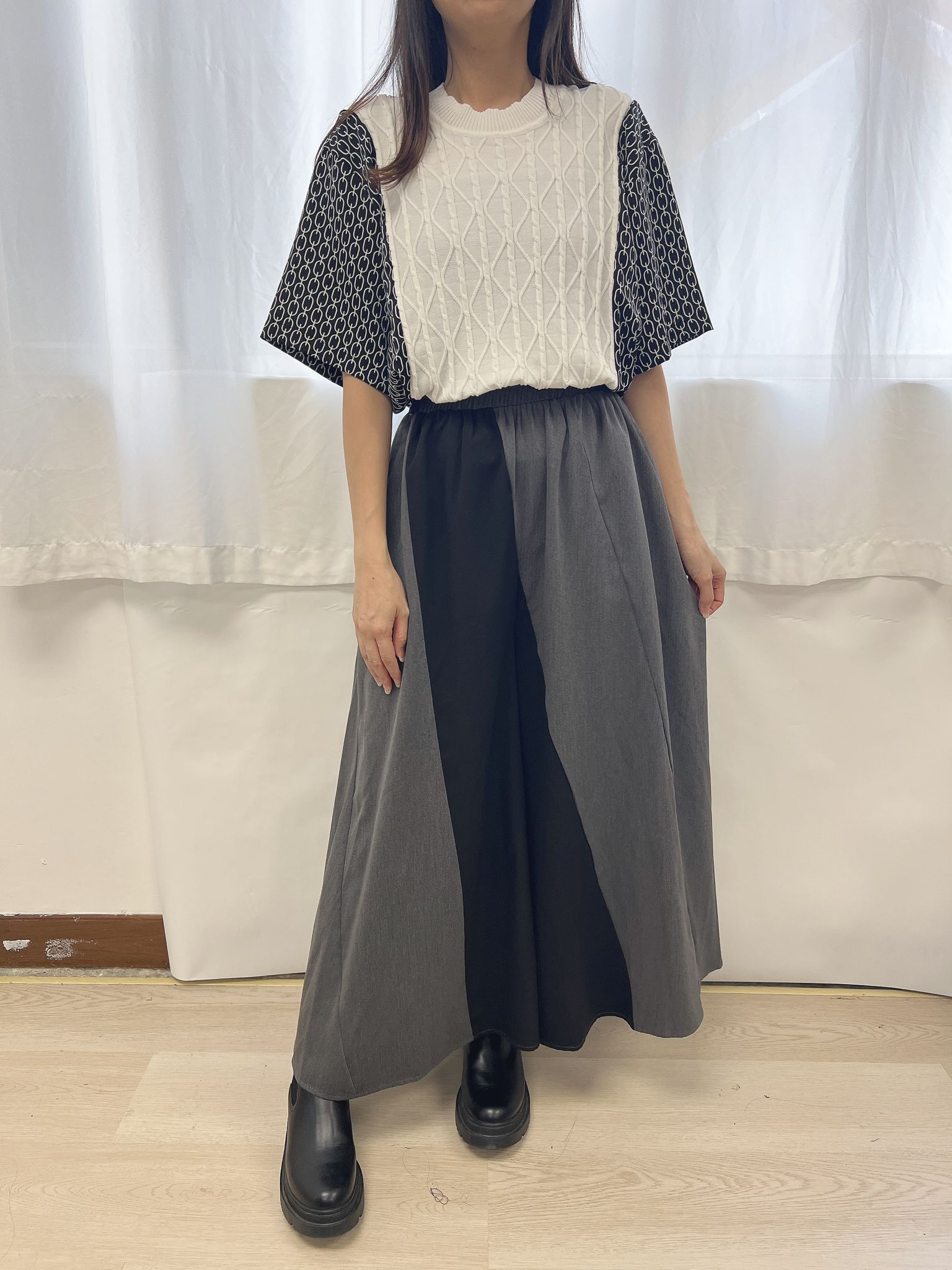 TE 鏈條圖案對接麻花針織上衣