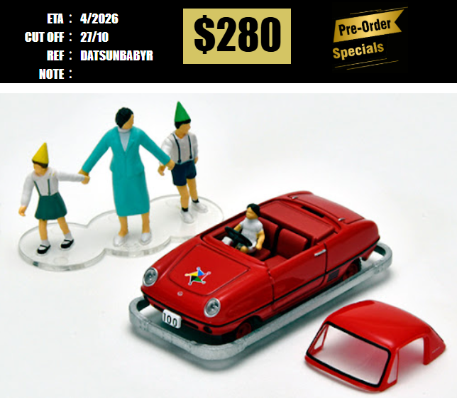 PO-$280 * TOMYTEC * 1:64 KODOMO NO KUNI × TLV DATSUN BABY (Red) with/figure [OD17/10]