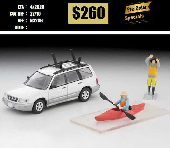 PO-$260 * TOMYTEC * 1:64 LV-N328b SUBARU FORESTER Custom with Kayak, figure [OD17/10]