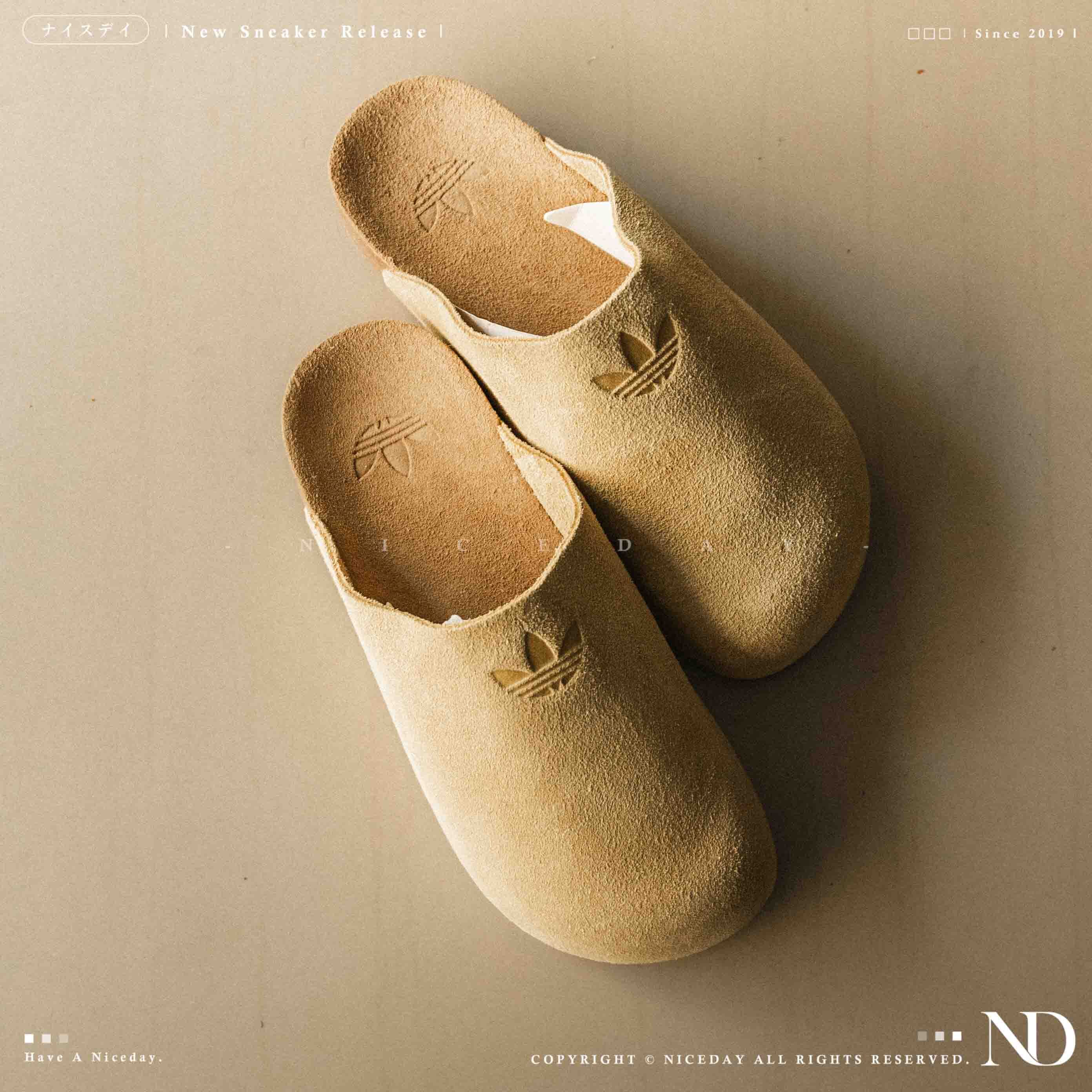 NICEDAY 代購 ADIDAS ORIGINALS ADIMULE 奶茶色 淺卡其 麂皮 穆勒 半拖鞋 防磨 勃肯 懶人 JR3587