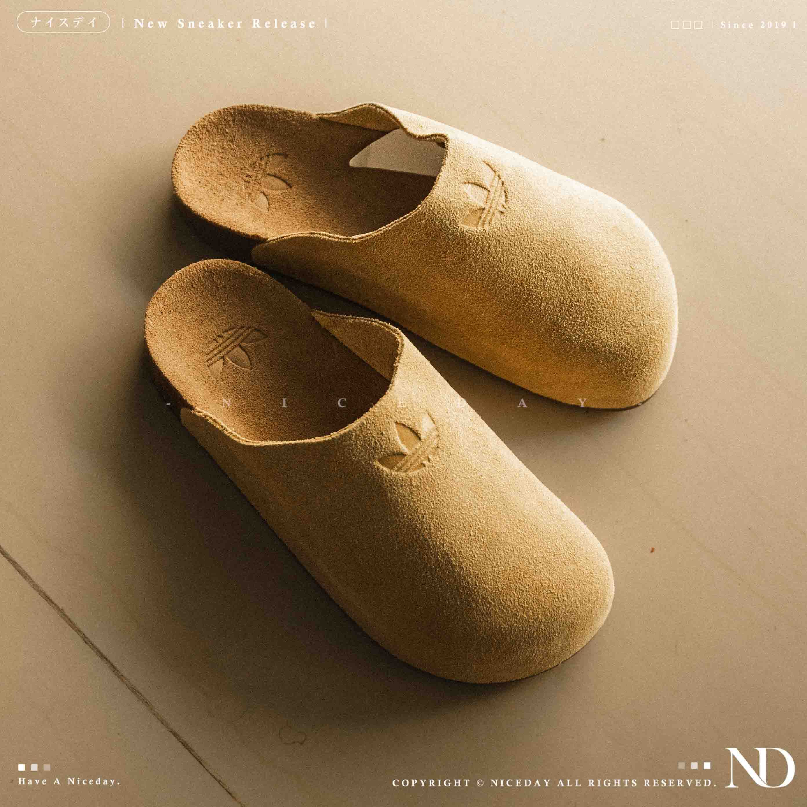 NICEDAY 代購 ADIDAS ORIGINALS ADIMULE 奶茶色 淺卡其 麂皮 穆勒 半拖鞋 防磨 勃肯 懶人 JR3587