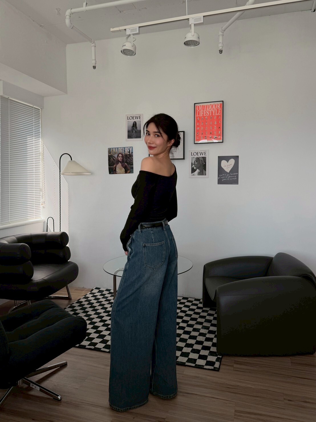 斜肩側抓皺長袖BRATOP