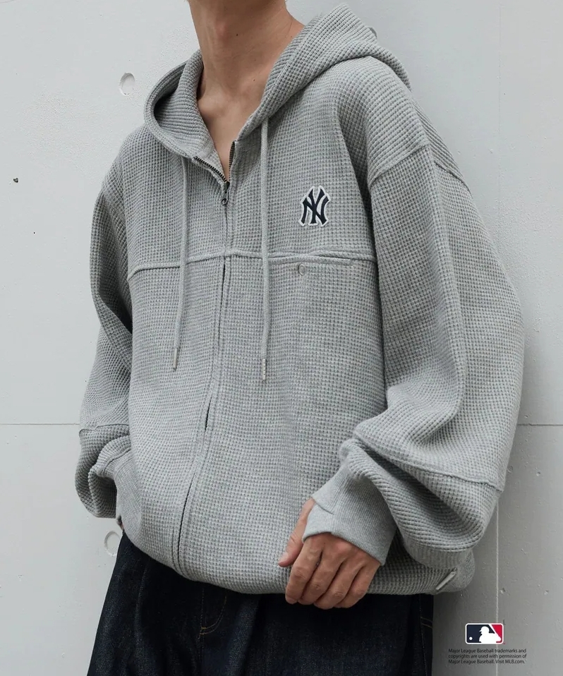 <超帥> 日本 Perushu × MLB 聯名 雙拉鍊 華夫格 連帽外套 4色 PE332164BW