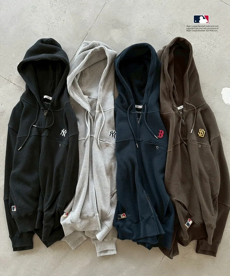 <超帥> 日本 Perushu × MLB 聯名 雙拉鍊 華夫格 連帽外套 4色 PE332164BW