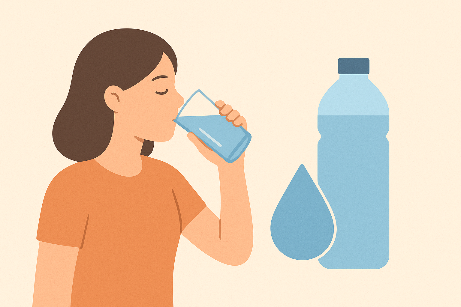 女性插畫角色正在喝水，象徵補水與提升代謝的生活習慣，呼應主題『怎麼讓代謝變好』與久坐族簡易代謝提升法。