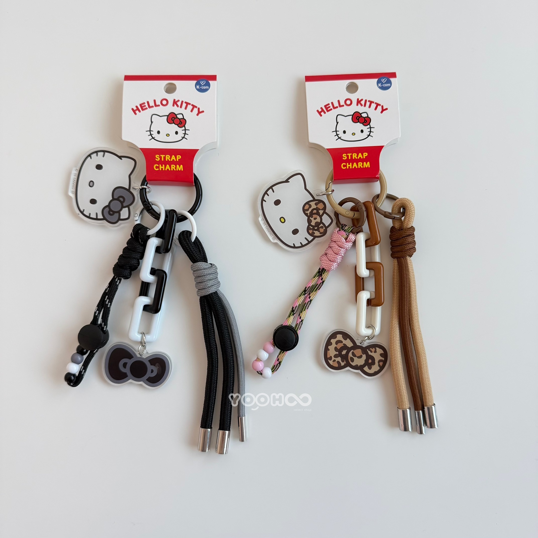 現貨┃日本 三麗鷗 HELLO KITTY 大頭 蝴蝶結 豹紋 黑白 編繩 珠珠 吊飾