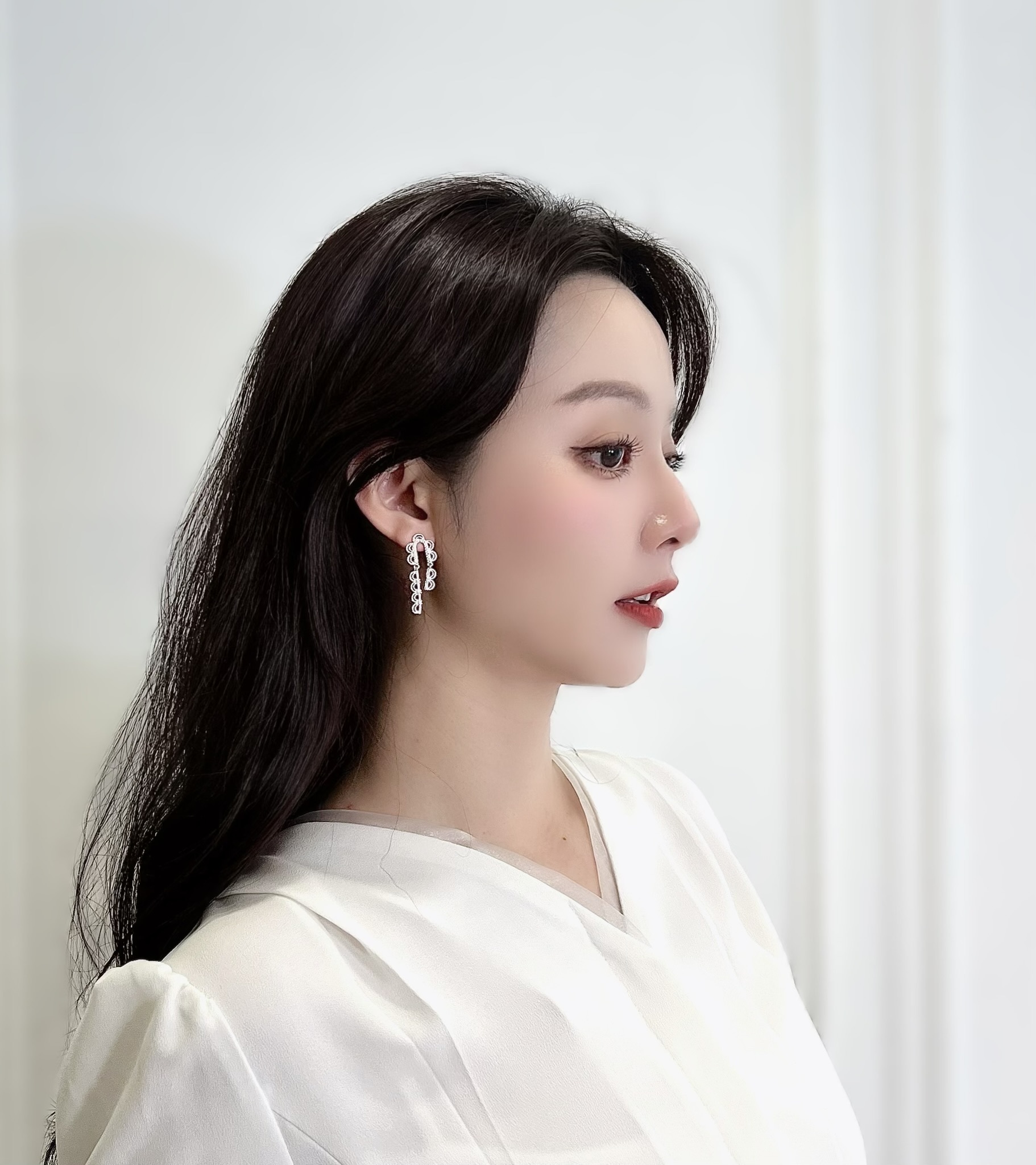 垂綴蕾絲感銀飾耳環