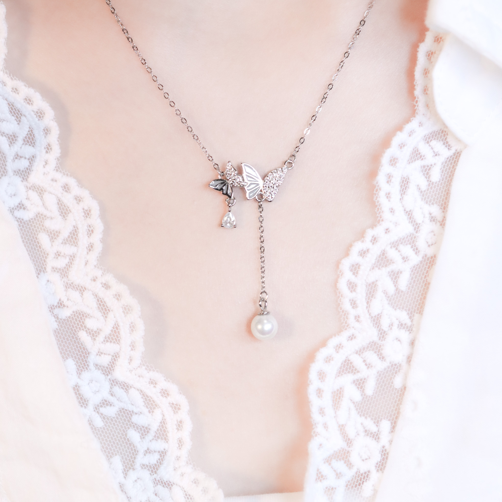 | 925純銀・白金・珍珠 | 珍貴蝶願陪伴項鍊 | NE1496 |