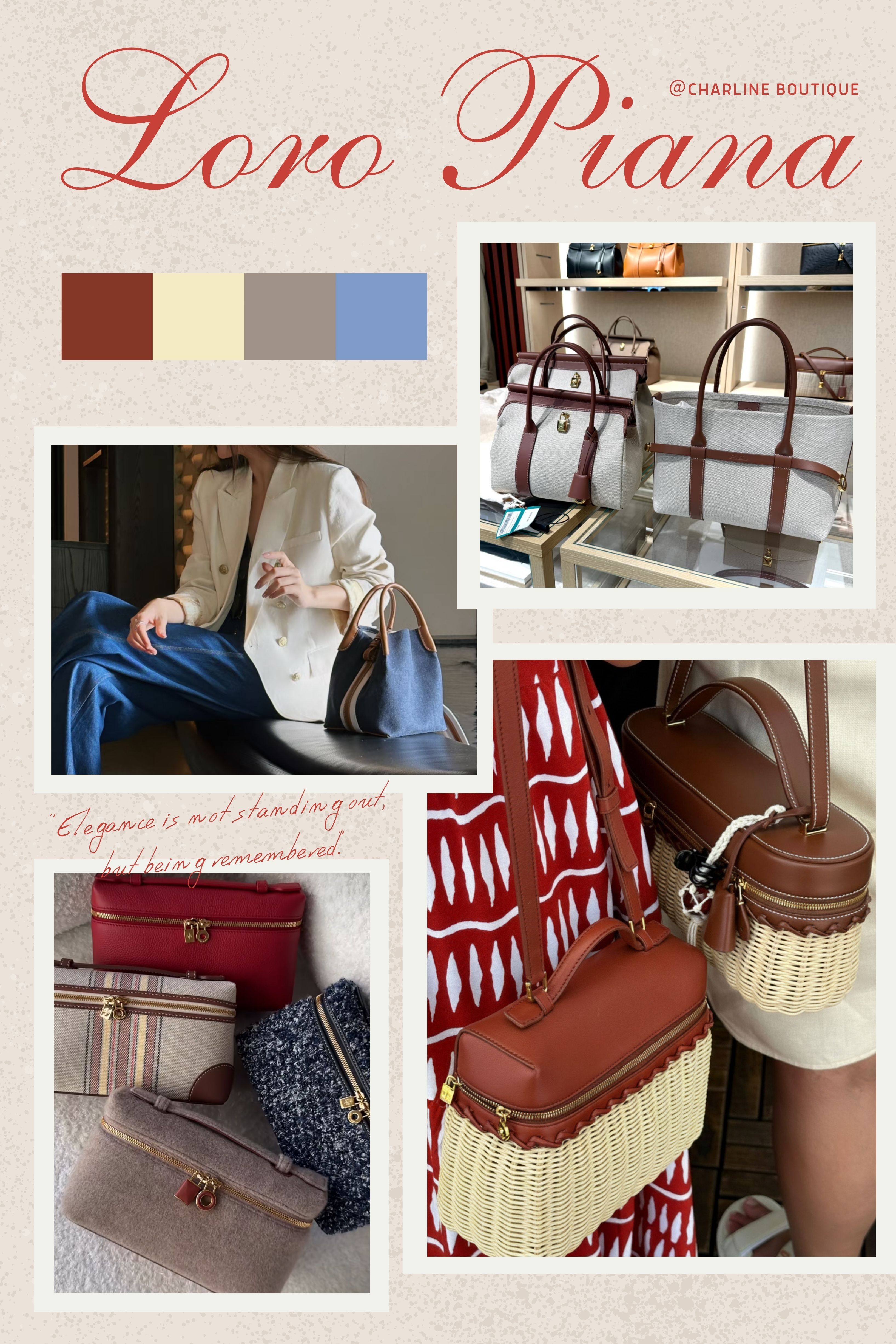 在了解了 Loro Piana 不同季節包款的設計與特色後,許多讀者也會進一步想知道關於入手建議、保養方式以及熱門款式的更多細節。以下是 Charline Boutique 根據實際代購經驗與市場觀察,整理出常被詢問的重點問題與回答,不論您是首次接觸 Loro Piana,或正在考慮入手經典與季節款,這份整理都能幫助您更聰明地選擇最適合自己的包款。  Loro Piana季節包款相關 Q&A  Q1:除了 Loro Piana,還有哪些品牌的丹寧包好看又值得入手?  A:丹寧包早已成為各大精品品牌的季節亮點。不止 Loro Piana,還有Chanel、Dior、Louis Vuitton、Celine、Bottega Veneta、Gucci、Saint Laurent等都陸續推出丹寧系列包款。例如 Chanel 22 Bag、Dior Saddle 馬鞍包、Louis Vuitton Vanity PM、Celine CLAUDE 手袋 與 Bottega Veneta Mini Flip Flap 等,都將丹寧材質融入經典設計,結合皮革、金屬鍊帶與品牌工藝,展現獨特的休閒奢華氣質。Charline Boutique 的觀察是:相比其他品牌強調Logo或金屬細節,Loro Piana 的丹寧包更低調內斂,以深藍丹寧拼接皮革的設計,展現了「靜奢」的極簡美學。     Q2:Loro Piana 的毛毛包好看嗎?有沒有推薦其他品牌的毛毛包?  A: 根據 Charline Boutique 觀察這幾年的市場趨勢,Loro Piana 的毛毛包以頂級羊羔毛與羊絨材質著稱,手感細膩、輕盈柔軟,展現品牌的「靜奢」魅力。其中 Extra Pocket Shearling 系列 最受歡迎,結構挺立又具溫柔氣質。若想嘗試其他品牌,Chanel 的毛絨 Flap Bag、Miu Miu 的毛毛托特包,以及 Louis Vuitton 與 Dior 的冬季毛呢款式也都值得關注。整體而言,Loro Piana 以細膩工藝與舒適手感脫穎而出,是喜愛低調奢華風格的首選。    Q3:Loro Piana 的草編包有哪些熱門款?  A: 根據 Charline Boutique 觀察這幾年的市場趨勢,Loro Piana 的草編系列中的 Extra Pocket Raffia 系列 肯定是每年春夏的焦點款之一,結構俐落、包身輕盈,展現品牌一貫的低調奢華;而 Balea 編織手提包 則以柔和線條與濃厚度假感聞名,是許多時尚旅人與名人出遊時的愛用包。另一款Sesia Raffia Tote 則以皮革滾邊搭配自然草編紋理,完美詮釋休閒與精緻並存的風格,成為春夏不敗的經典選擇。這些包款多採用手工柳條或藤編材質,融合品牌標誌性皮革細節,呈現出優雅又輕盈的夏日質感。    Q4:除了 Loro Piana,還有哪些草編包品牌值得推薦?  A: 根據 Charline Boutique 的經驗分享,Loewe、Celine、Chloé、Prada 都是備受喜愛的草編包品牌。Loewe 的 Paula’s Ibiza 系列風格自由度假、Celine 較為簡約幹練、Prada 則結合尼龍與藤編元素。如果您想找兼具質感與實用的選擇,這幾個品牌與 Loro Piana 一樣都相當值得收藏。    Q5:除了草編包,夏季還有哪些材質的包包值得關注?  A: Charline Boutique 觀察到,除了草編包,夏季還特別流行 帆布、鉤針編織、Raffia(拉菲草)與網袋 等材質。帆布包輕盈耐用、百搭實用;鉤針與網袋包帶有手工感與度假氣息;而 Raffia 草包則展現柔軟自然的夏日風情。Loro Piana、Chanel、Jacquemus 等品牌都推出相關系列,結合皮革與編織細節,展現輕奢又隨性的夏日質感。    Q6:Loro Piana 帆布拼接包有哪些熱門款?  A: Loro Piana 的熱門帆布拼接包主要有 Loom Bag、Ghiera Shopper 以及經典的 Extra Pocket L27 帆布款。其中 Loom Bag 以梯形包身與金屬結構設計聞名,靈感來自織布機的精緻線條,提供帆布、小牛皮與羊絨等多種材質選擇;Ghiera Shopper 則結合帆布與皮革拼接,外型柔和、容量充足,是日常通勤與旅行的理想托特包。Extra Pocket L27 帆布款 以挺立結構與優雅比例著稱,是許多 Charline Boutique 客人心中「實用又有氣質」的代表包款。    Q7:除了 Loro Piana,還有哪些品牌也有推出帆布皮革包?  A: 近年來其實有不少精品品牌都推出帆布拼接皮革包,延續輕盈與奢華兼具的風格。像 Hermès 的 Garden Party、Celine 的 Cabas 系列,以及 Chanel Deauville 托特包都是經典代表;Loewe 與 Prada 也分別推出結合帆布與皮革細節的設計,兼具實用與時尚感。Charline Boutique 也觀察到,這類包款受到歡迎的原因在於它們比全皮包更輕盈,又能保留結構與質感,是都會通勤與旅行的理想選擇。    Q8:除了 Loro Piana,還有哪些品牌也有毛呢包? A: Charline Boutique 觀察到,Chanel、Dior、Miu Miu 及 Celine 近年都推出毛呢或毛氈包款。這類材質的包多屬秋冬限定,外型柔和又具高辨識度。Loro Piana 則以細膩羊毛質感與低調奢華著稱。    Q9:Loro Piana 什麼包款最熱門?  A: 根據 Charline Boutique 觀察這幾年的市場趨勢,Loro Piana 最熱門的包款非 Extra Pocket 系列 莫屬。其中 L27 與 L19 兩種尺寸最受歡迎:L27 實用容量大、適合通勤;L19 小巧精緻、適合日常與出遊。此外,Sesia Bag 以圓潤包型和柔軟皮革深受喜愛,Ginza Bag 也因其極簡結構與乾淨線條成為品牌標誌之一。Charline Boutique 留意到,這幾款包共同的特點是「低調卻極具質感」,沒有浮誇 Logo,卻能一眼看出 Loro Piana 的工藝與品味。    Q10:Loro Piana 的風格屬於哪一種?還有其他類似的品牌嗎?  A: Loro Piana 的風格屬於近年盛行的「靜奢風(Quiet Luxury)」——沒有明顯 Logo,也不追逐潮流,而是以極致的用料與細節展現低調的高級感。品牌強調「質感勝於張揚」,從羊絨外套到帆布與草編包,都散發出自然優雅的氣息。Charline Boutique 觀察到,與 Loro Piana 風格接近的品牌包括 Brunello Cucinelli、The Row、Hermès、Celine 與 Bottega Veneta,這些品牌同樣以精緻工藝與克制美學著稱,適合重視材質、品味與內斂奢華的消費者。