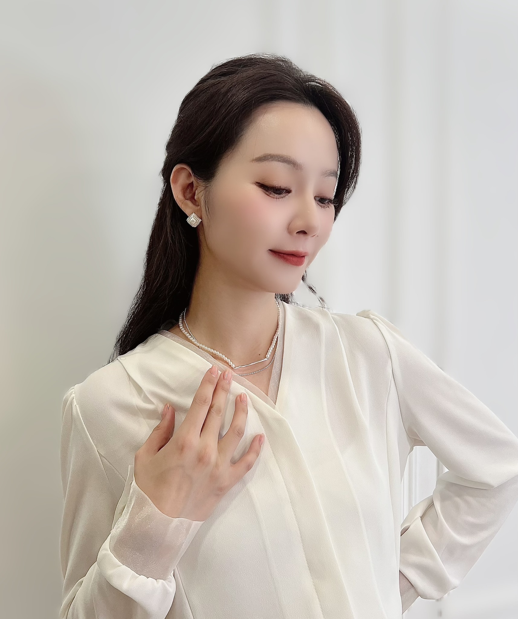 (細緻優雅)珍珠金屬雙鍊組