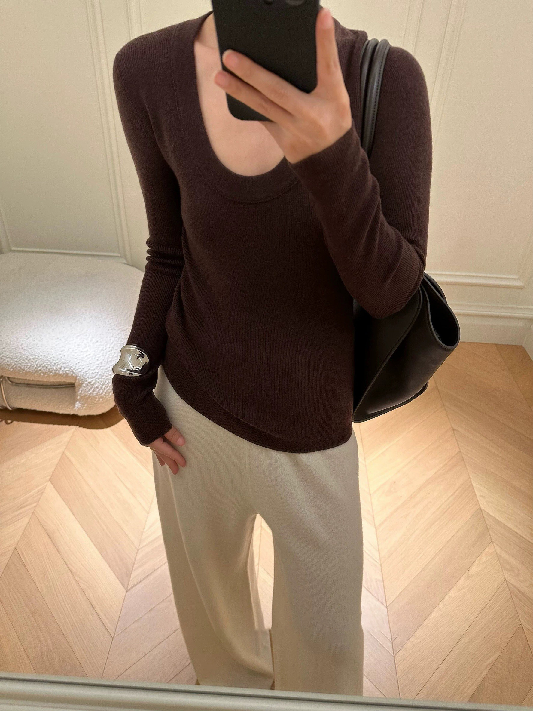 經典百搭彈力螺紋大圓領長袖上衣-F / 6色 (Elegant & Love)