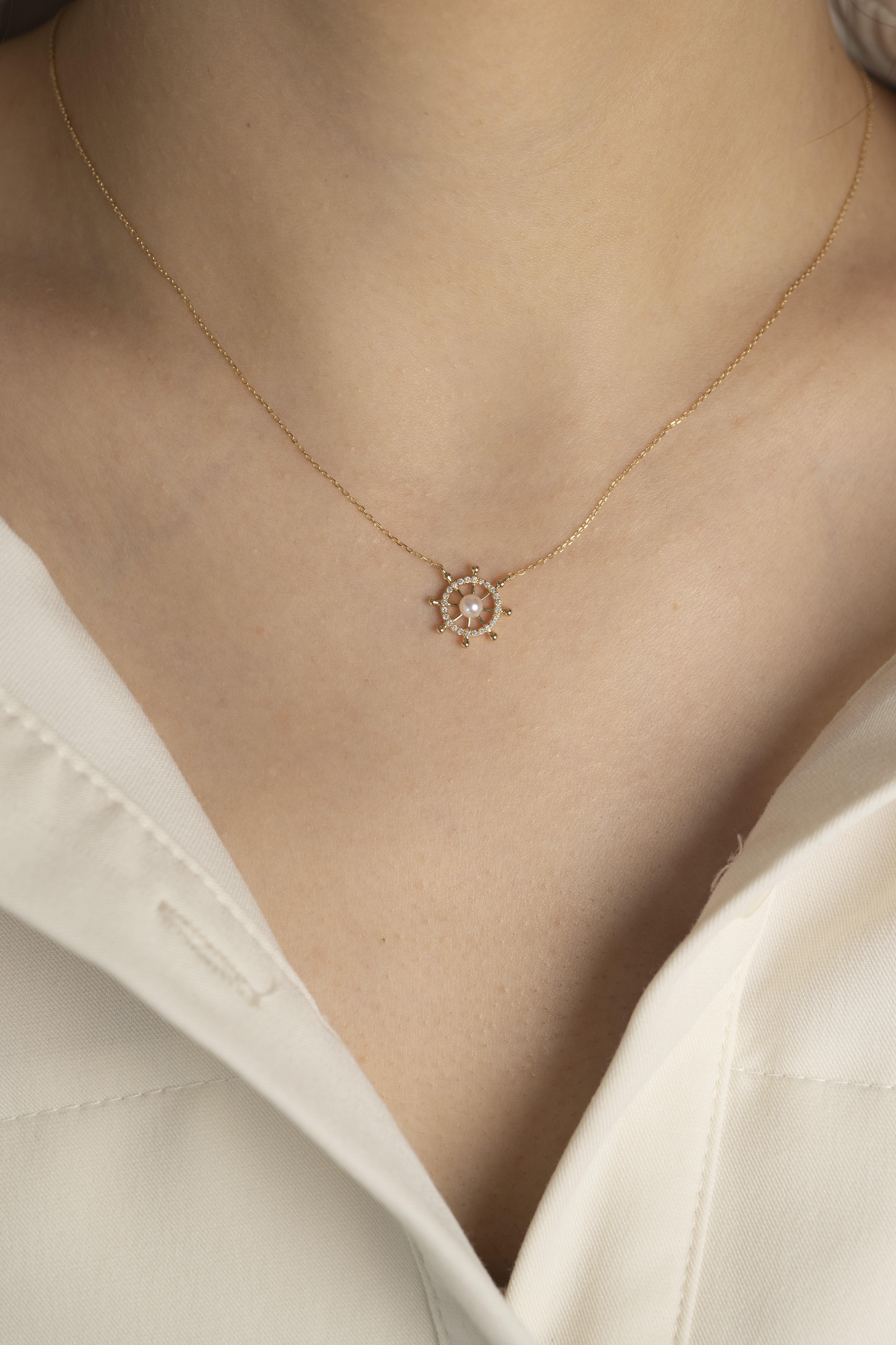 18K Rudder Akoya Pearl Diamond Necklace/ Pendant