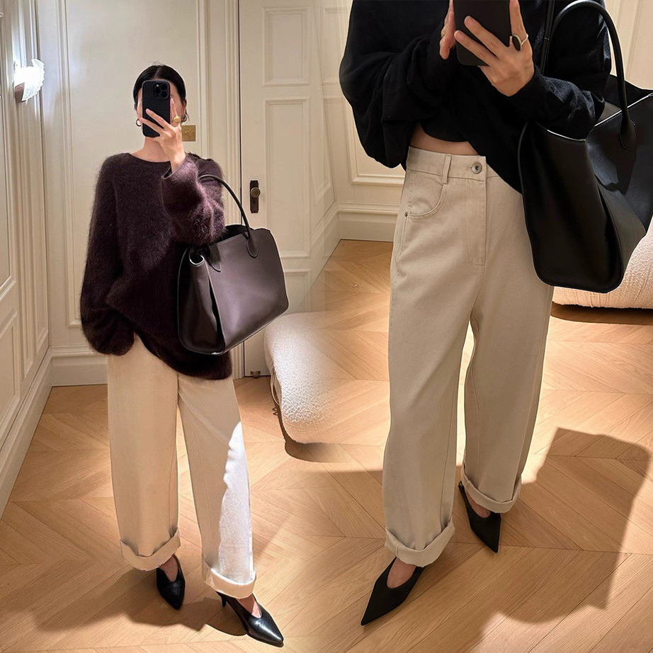 反摺褲管造型挺版直筒牛仔褲-S-L / 2色 (Elegant & Love)