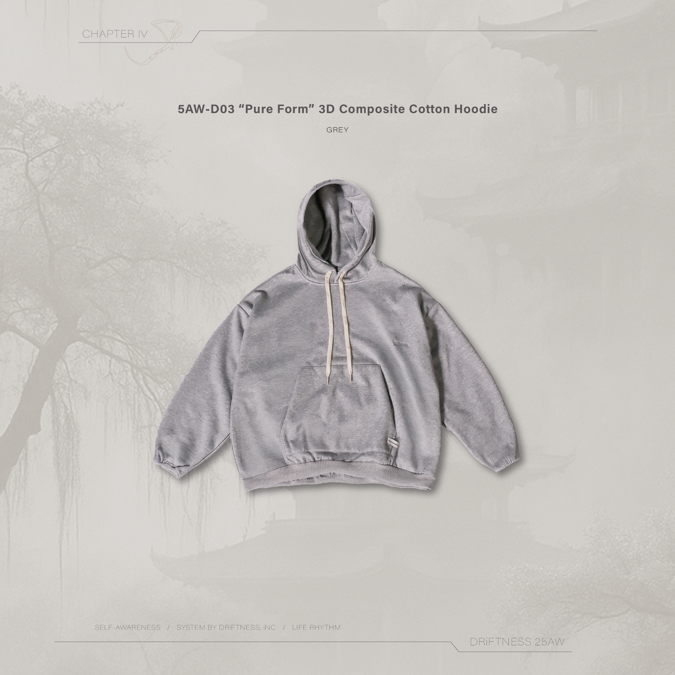 DRiFTNESS｜5AW-D03 ”Pure Form” 3D複合棉套裝帽T - Grey