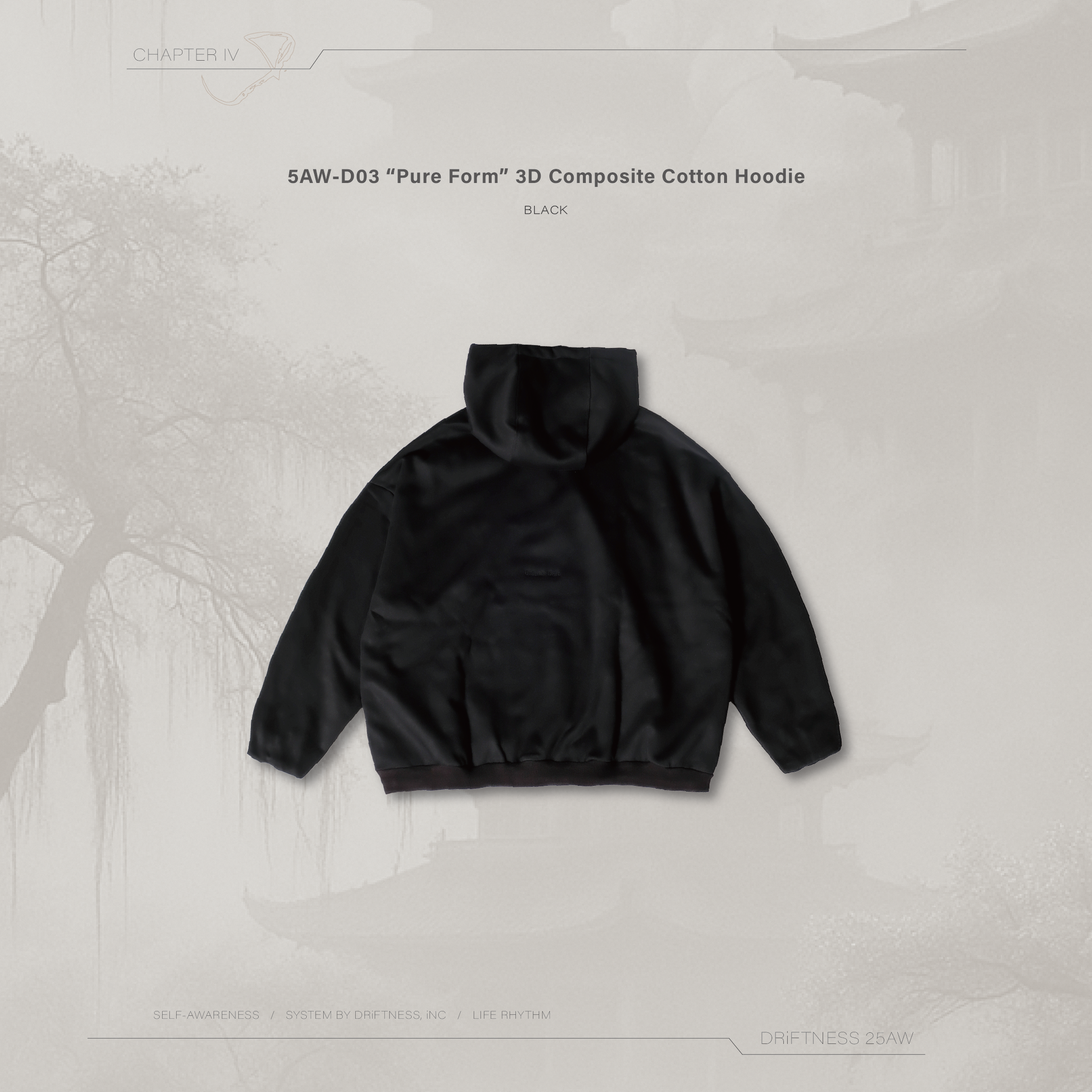 DRiFTNESS｜5AW-D03 ”Pure Form” 3D複合棉套裝帽T - Black