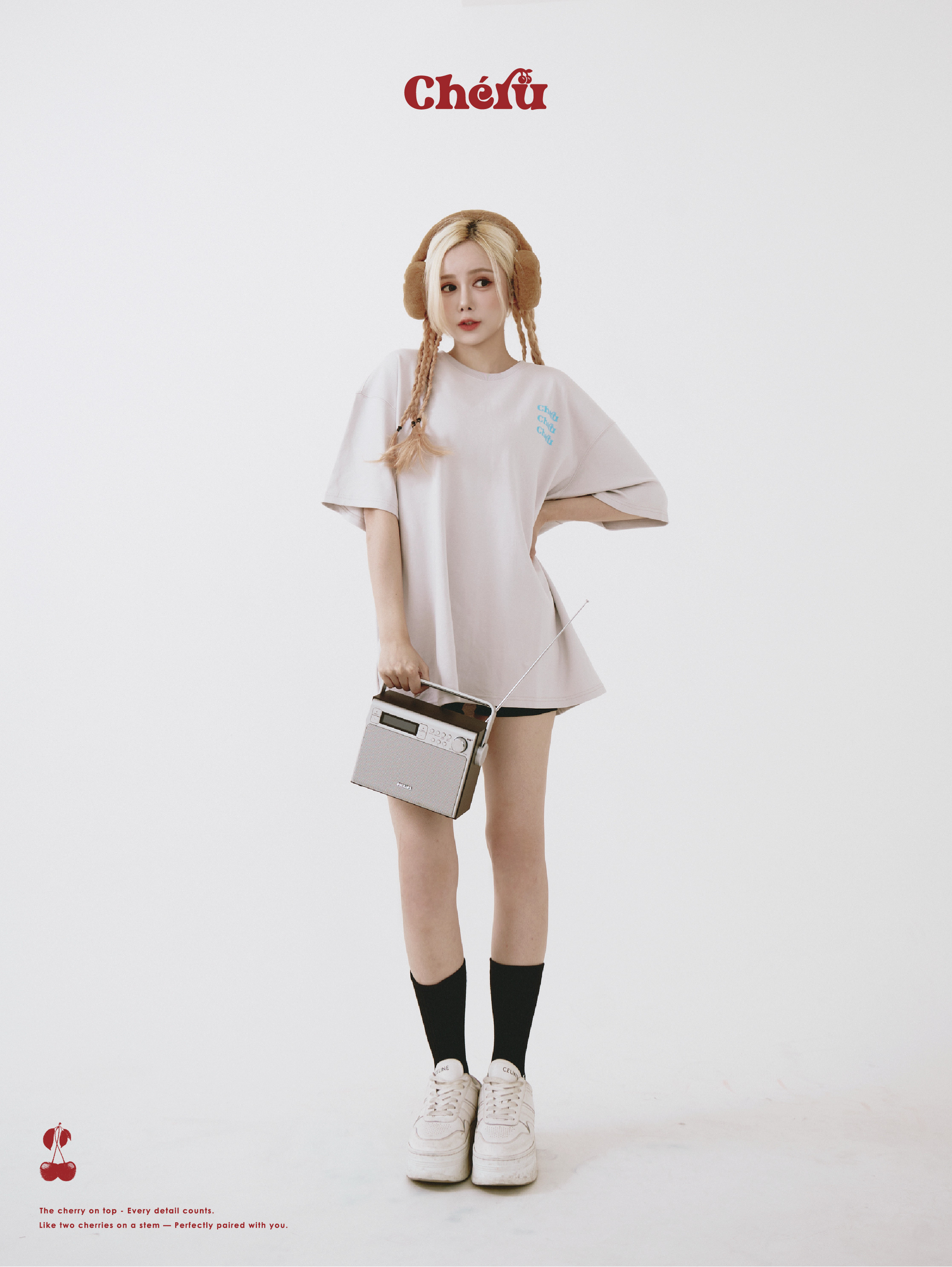 櫻桃 霧灰 Logo 短T